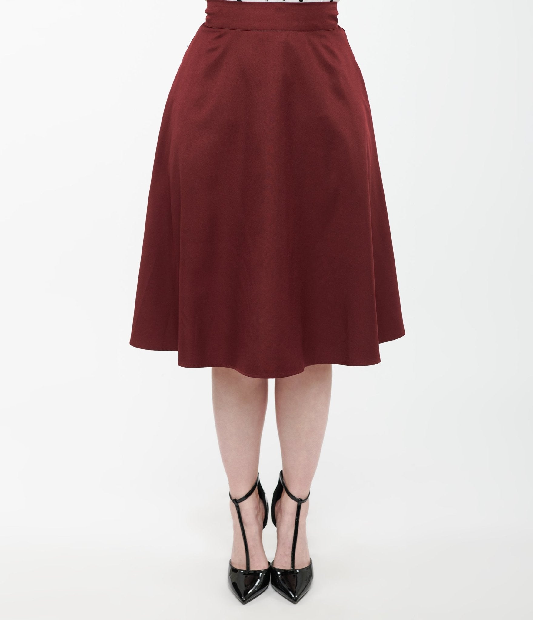 Unique Vintage 1950s Burgundy High Waist Vivien Swing Skirt