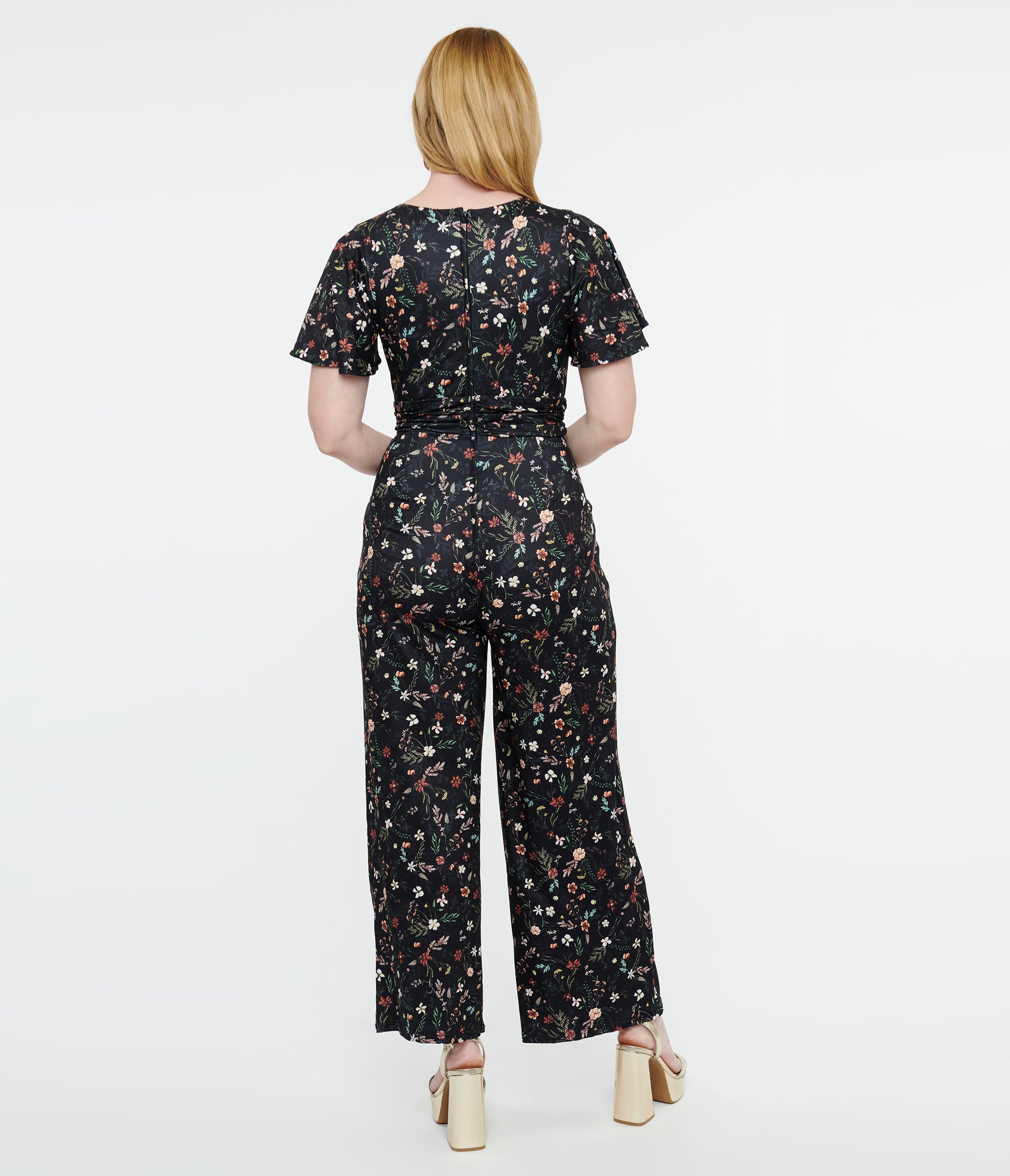 Dolly & Dotty Black Floral Meadow Butterfly Sleeve Jumpsuit