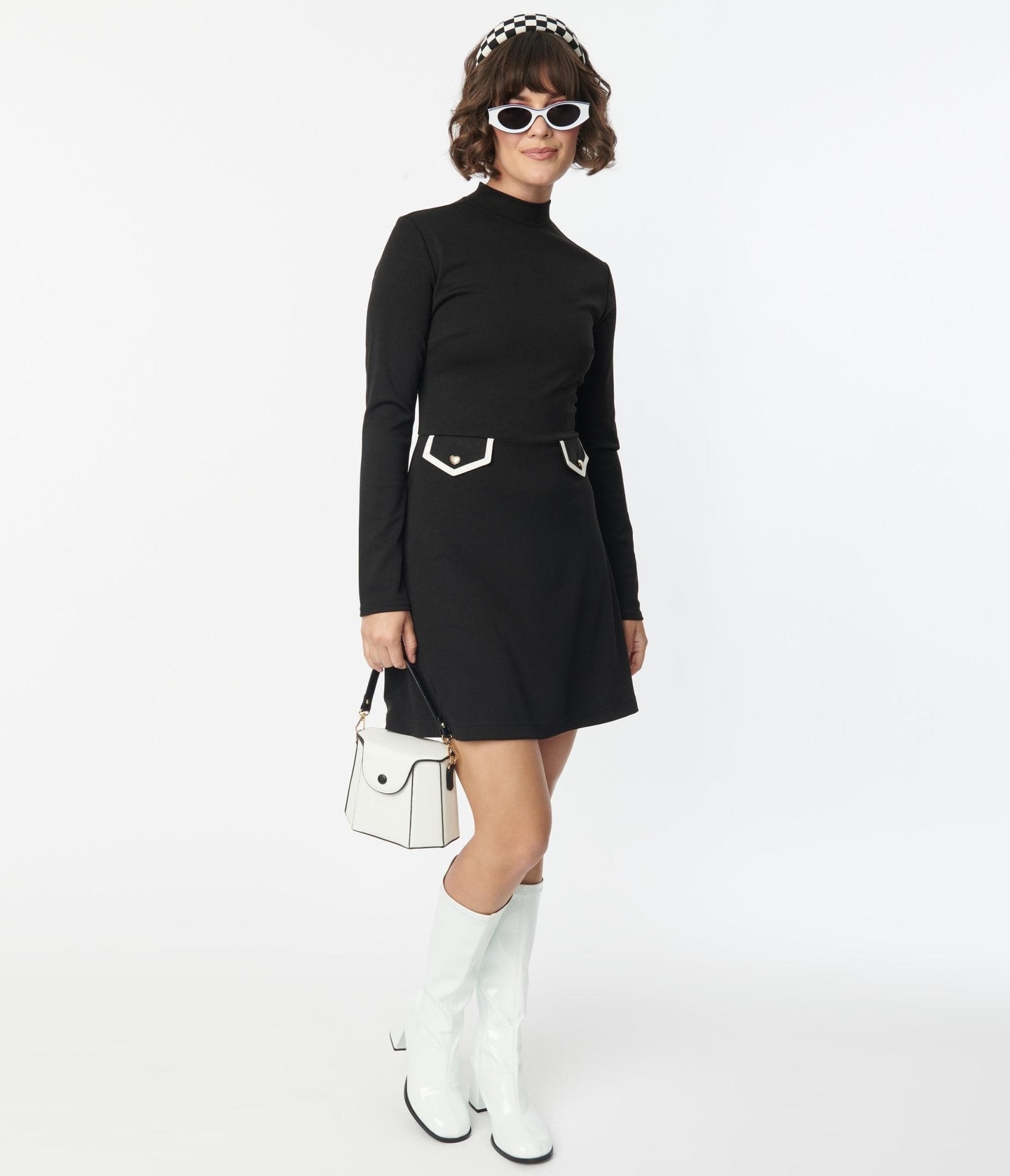 Smak Parlour Black Mock Turtleneck Fit & Flare Dress