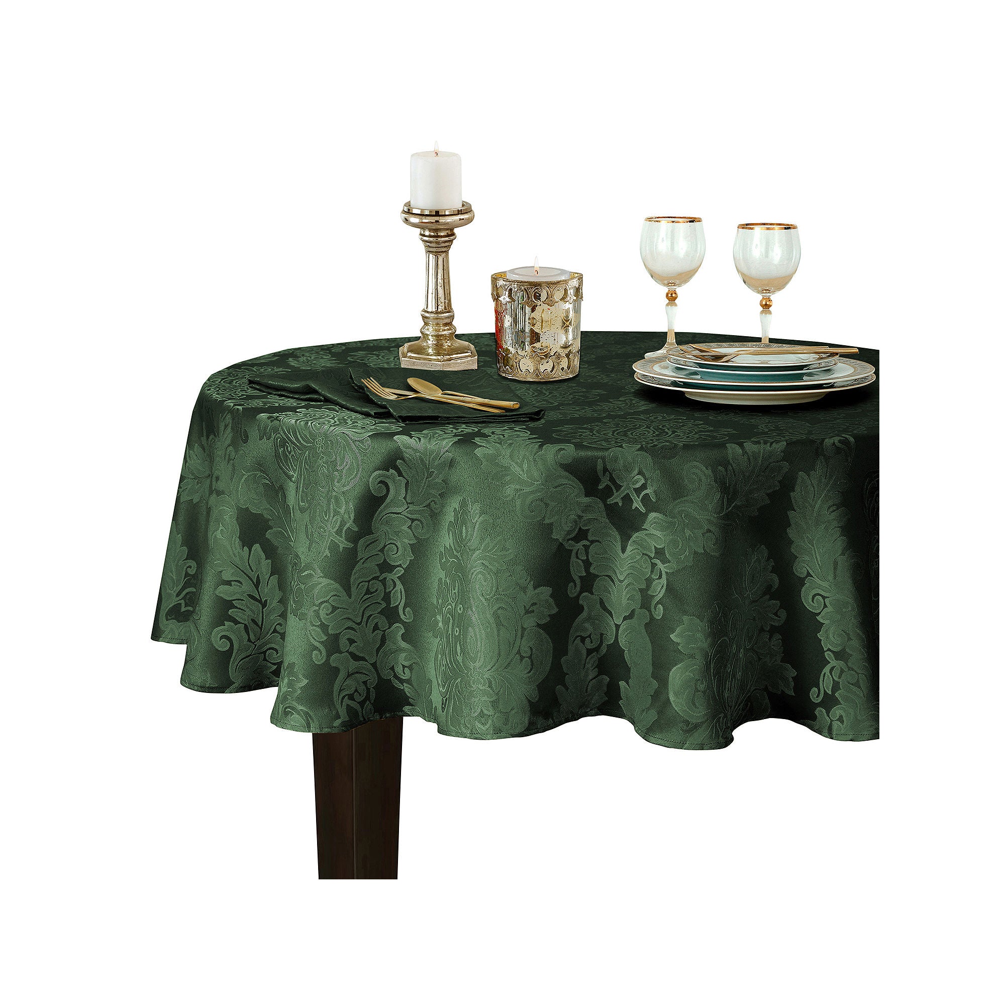 Elrene Home Fashions Barcelona Jacquard Damask Tablecloth - HUNTER ONE SIZE