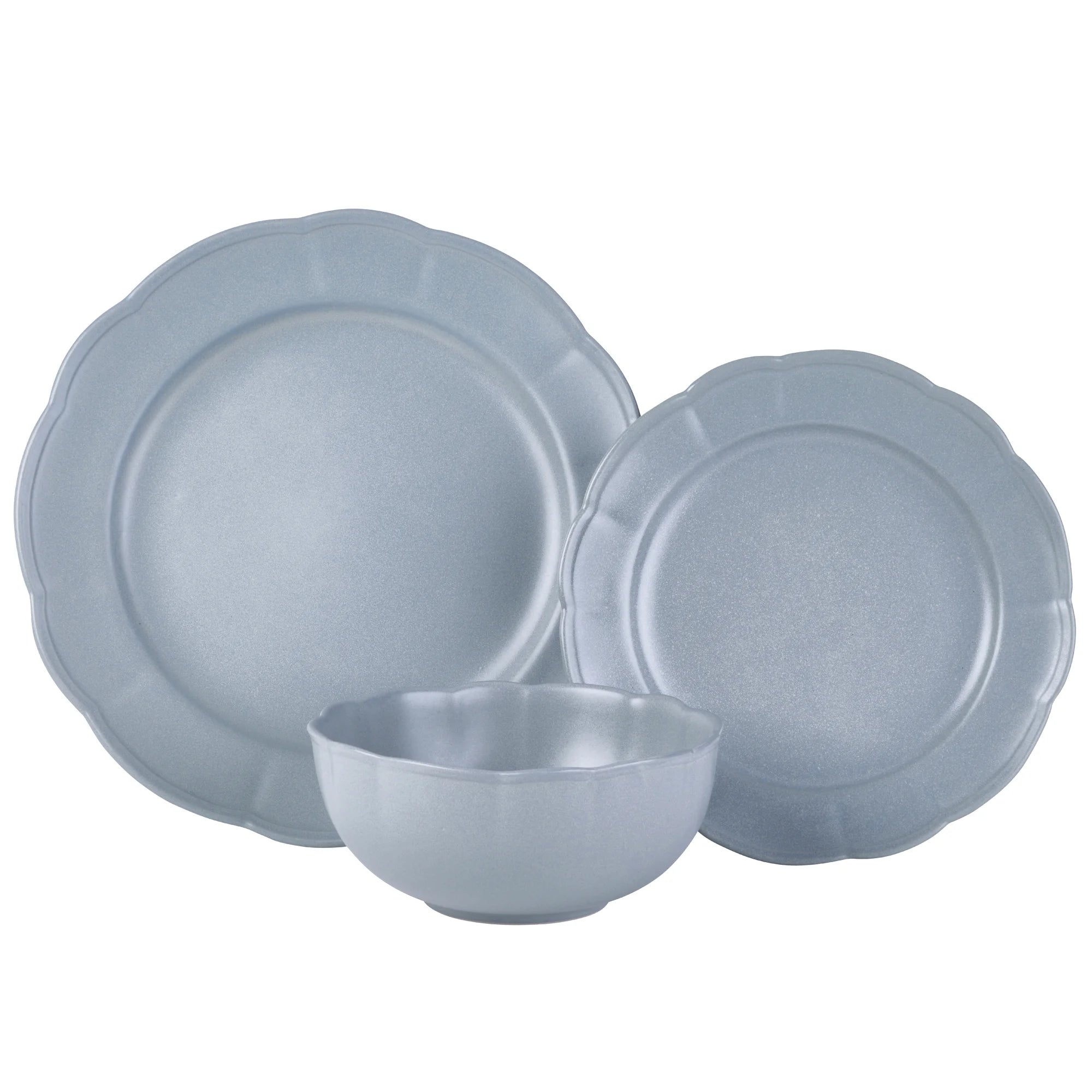 Lifetime Brands Inc Scallop Stoneware Dinnerware 12pc Set Cornflower Blue