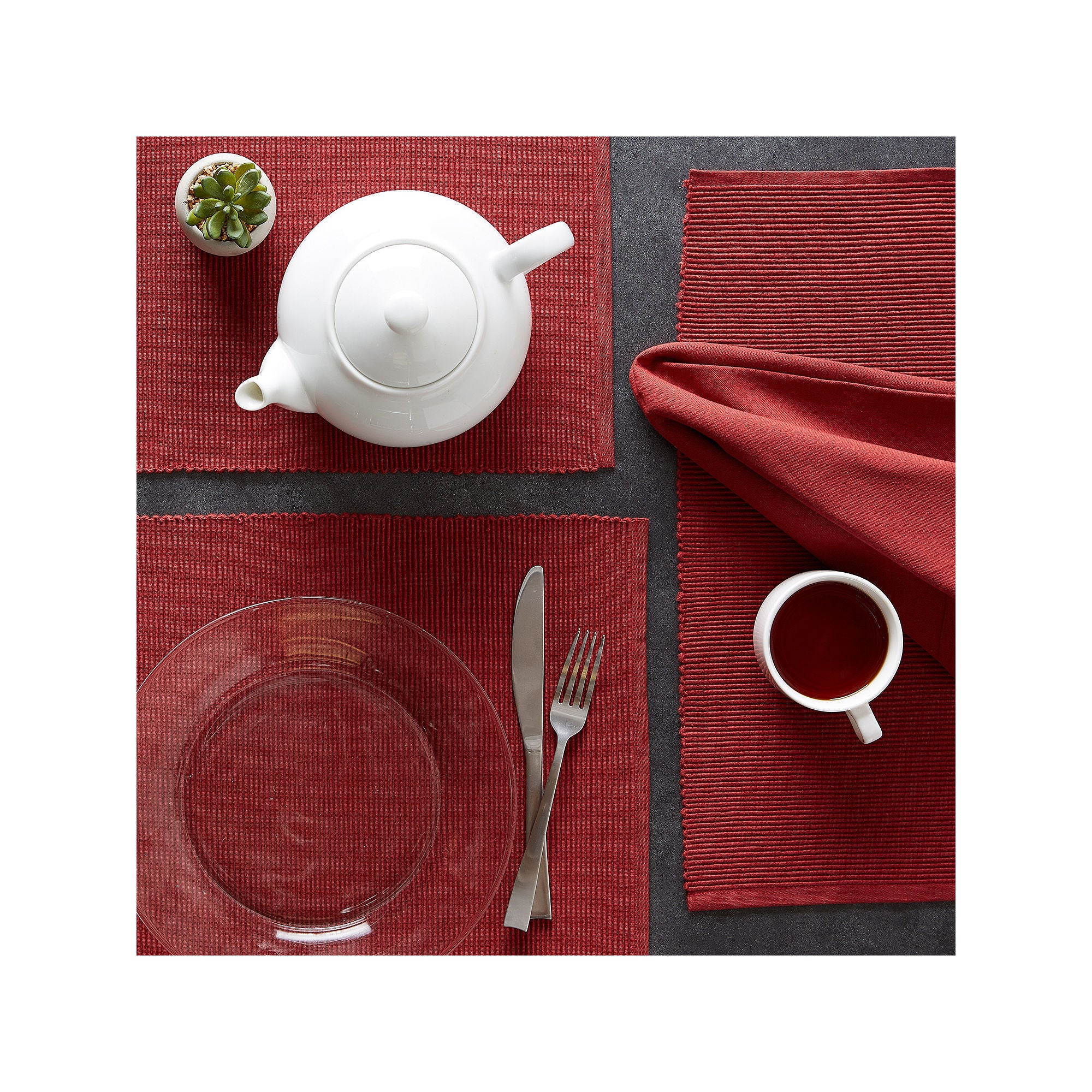 Design Imports Barn Red Ribbed 6-Pc. Placemats - BARN RED ONE SIZE