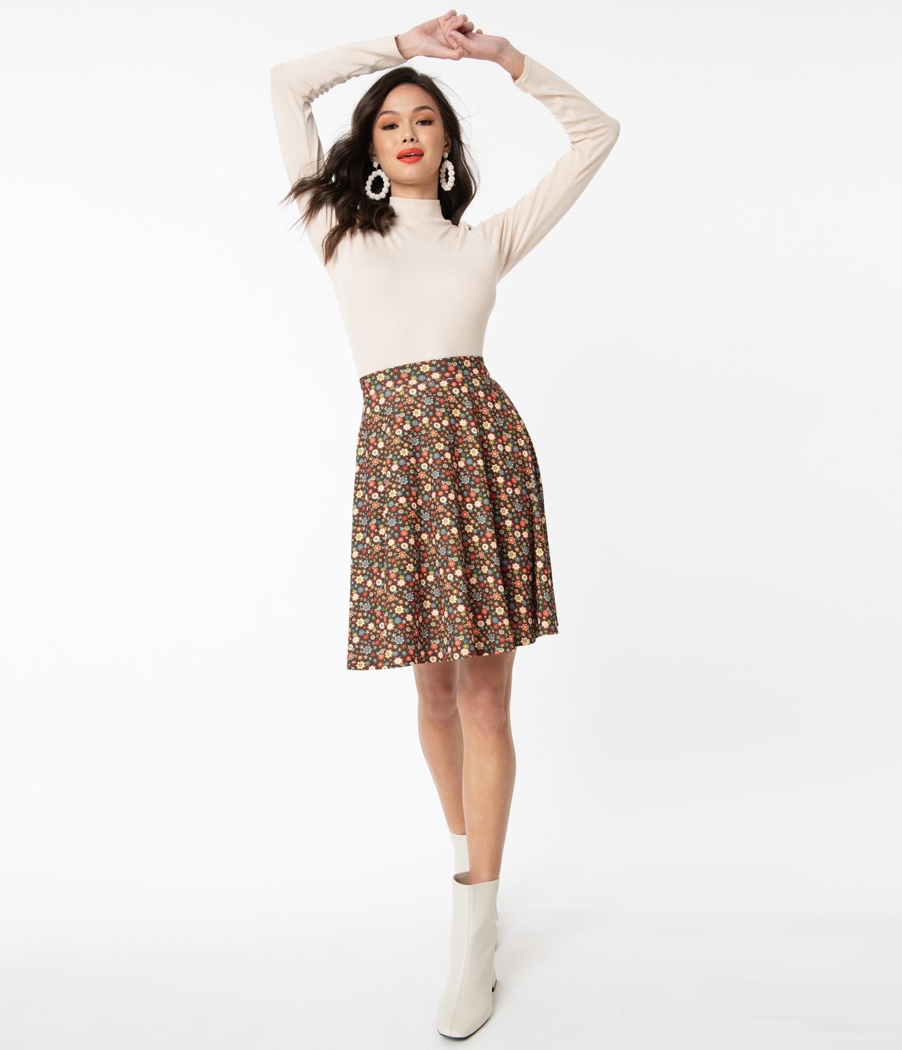 Smak Parlour Brown & Multicolor Floral Sweet Talk Flare Skirt