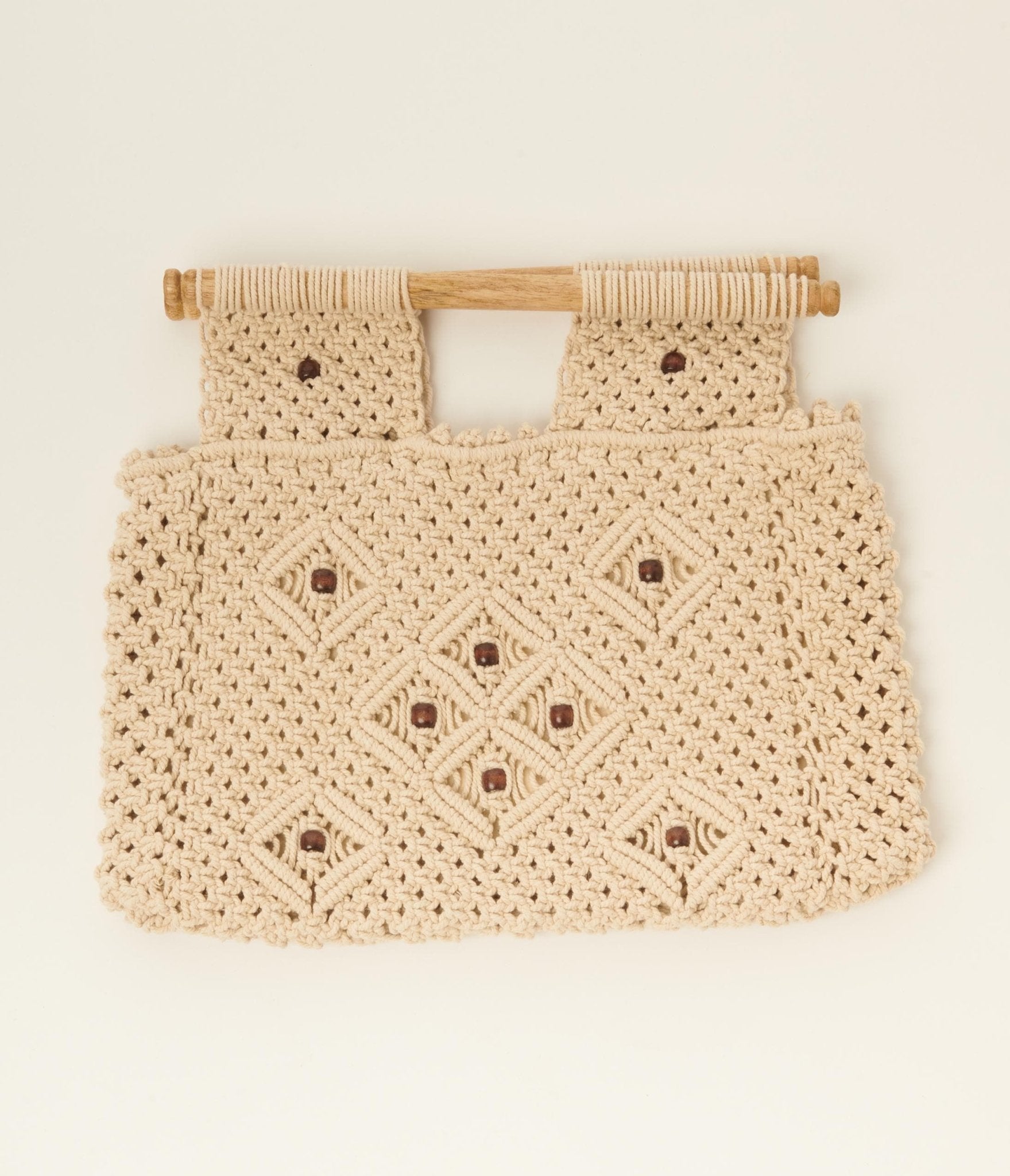 Beige Beaded Knit Handbag