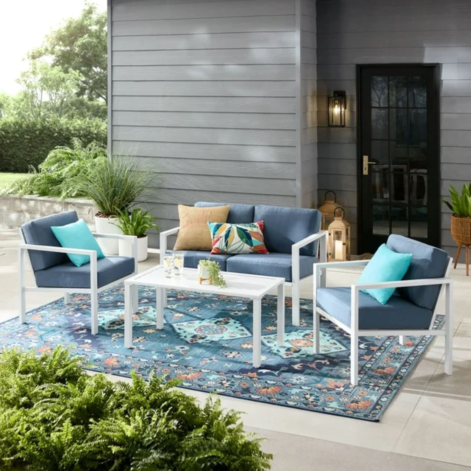 Mainstays MS2428079419004 Dashwood 4-Piece Outdoor Patio Conversation Set, Seats 4, Blue