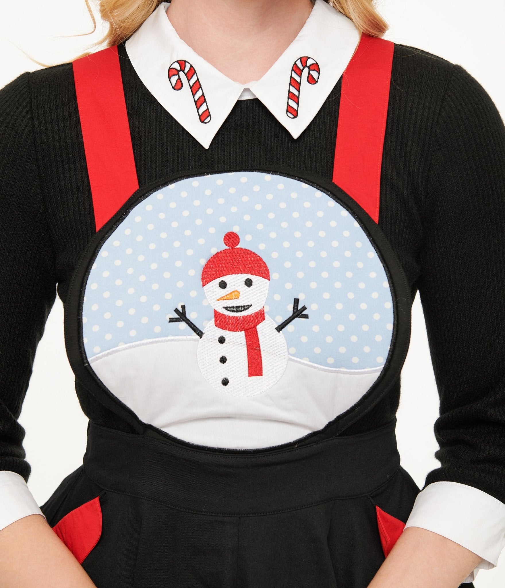 Unique Vintage 1950s Black & Red Snowman Snow Globe Pinafore