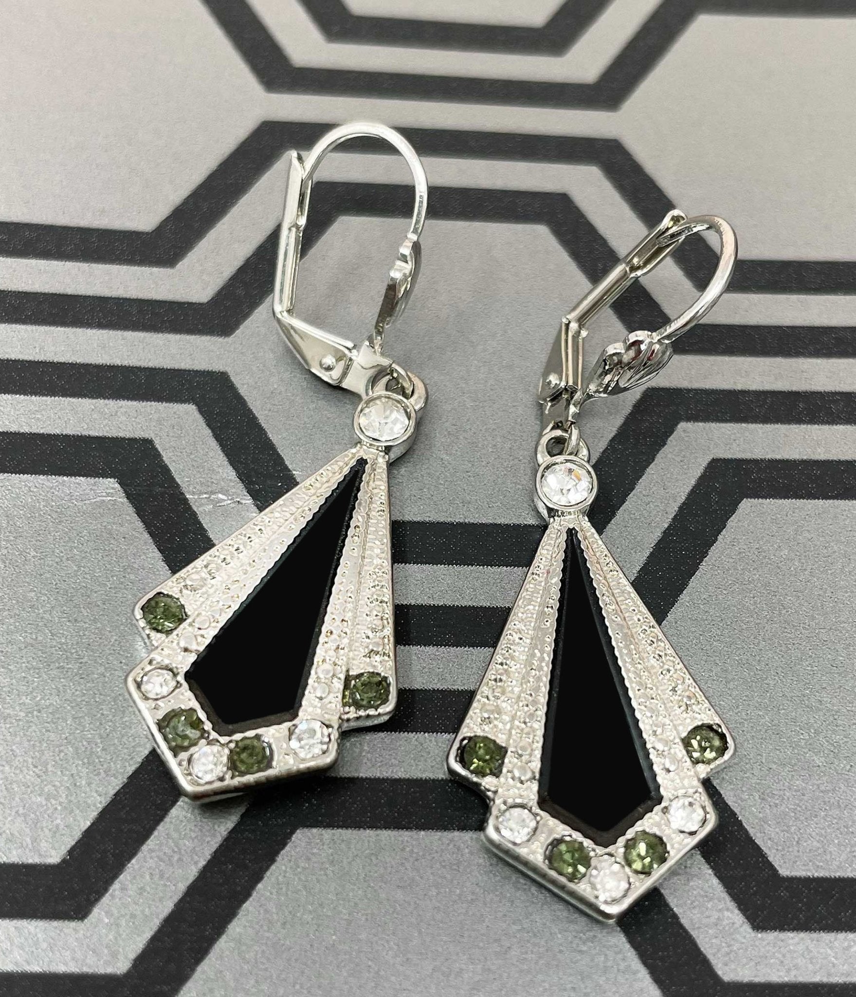 Black & Silver Rhinestone Deco Earrings