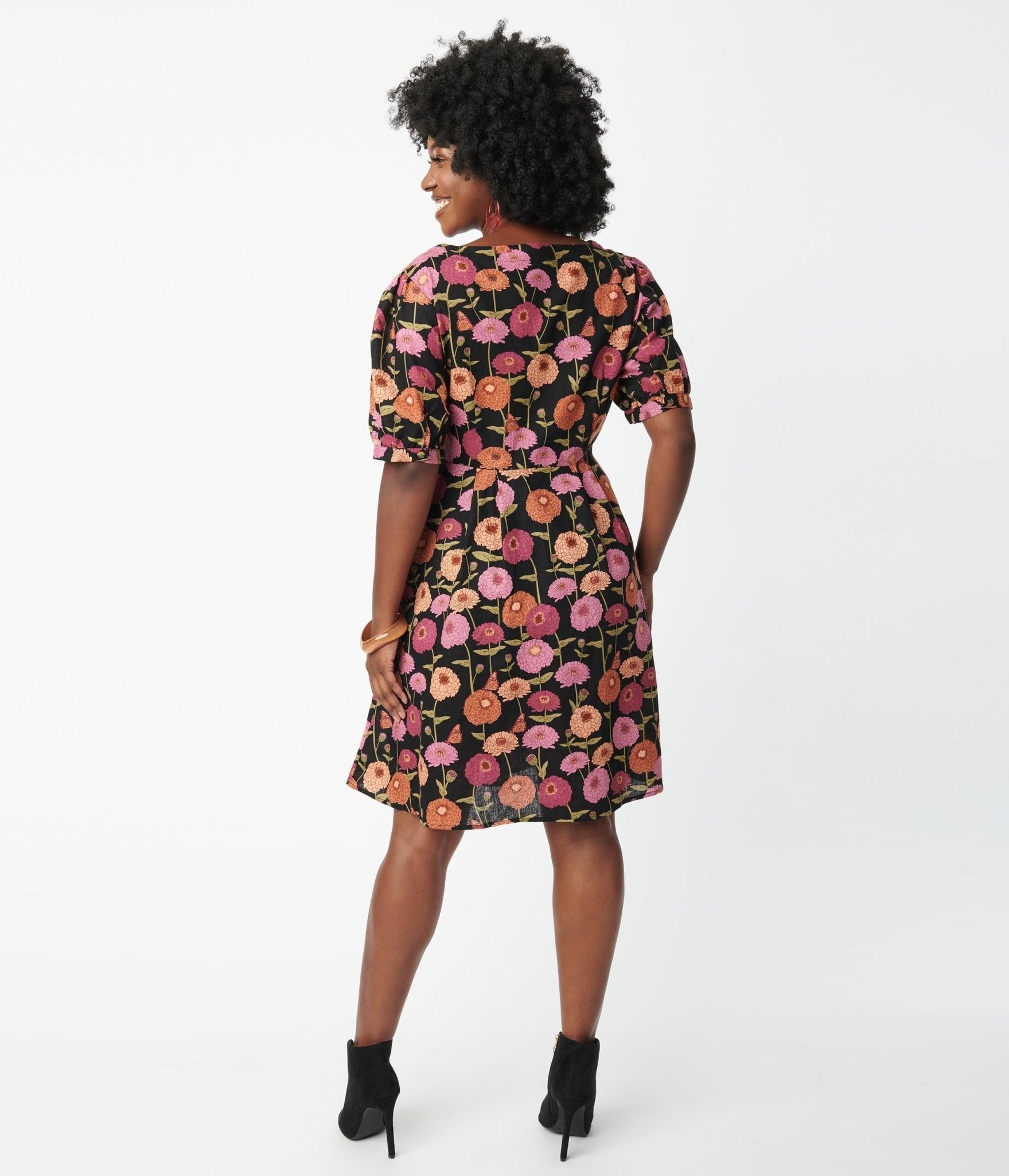 Black & Zinnia Floral Fit & Flare Dress