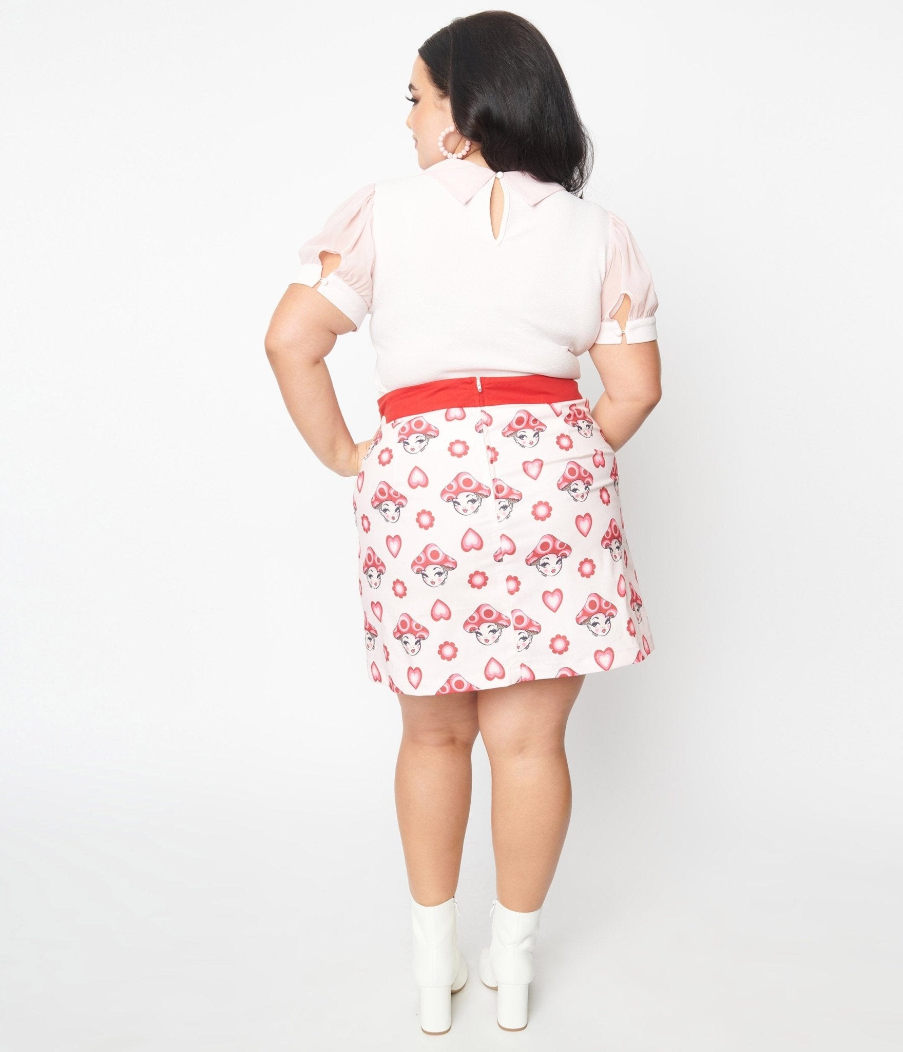 Smak Parlour Plus Size Pink & Red Madam Mushroom Mod Skirt