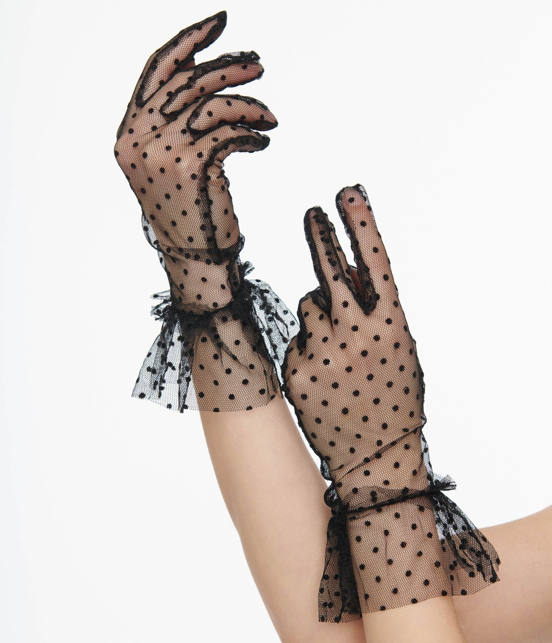 Unique Vintage 1950s Black Dot Mesh Gloves