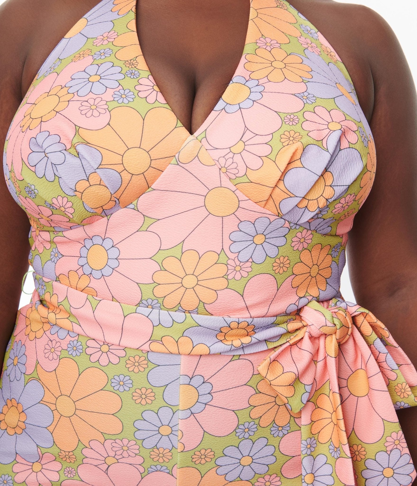 Smak Parlour Plus Size Avocado Green & Multicolor Daisy Glamour Goddess Jumpsuit