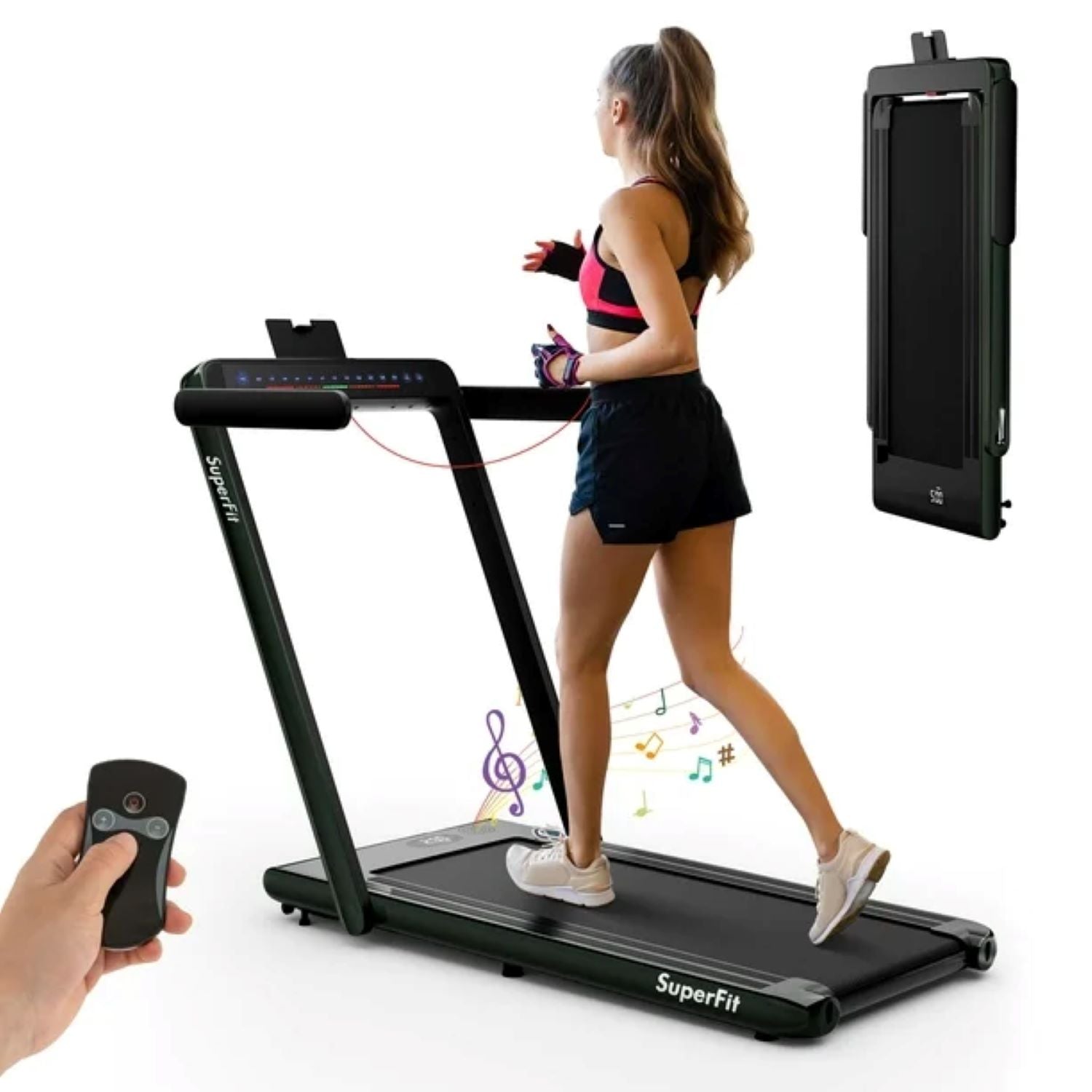 Costway SP37522GN SuperFit 2.25HP 2 in 1 Dual Display Folding Treadmill Jogging Machine W/APP Control Green