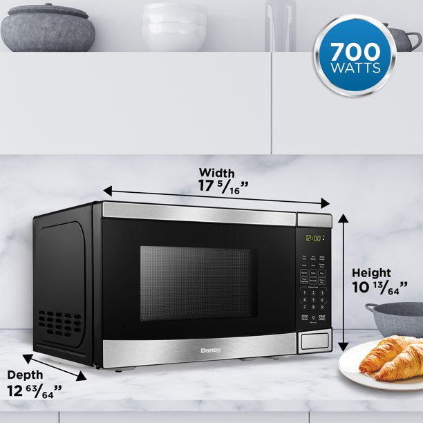 Danby DBMW0721BBS 700W 0.7 Cubic Feet Convenient Stainless Steel Countertop Microwave, Black