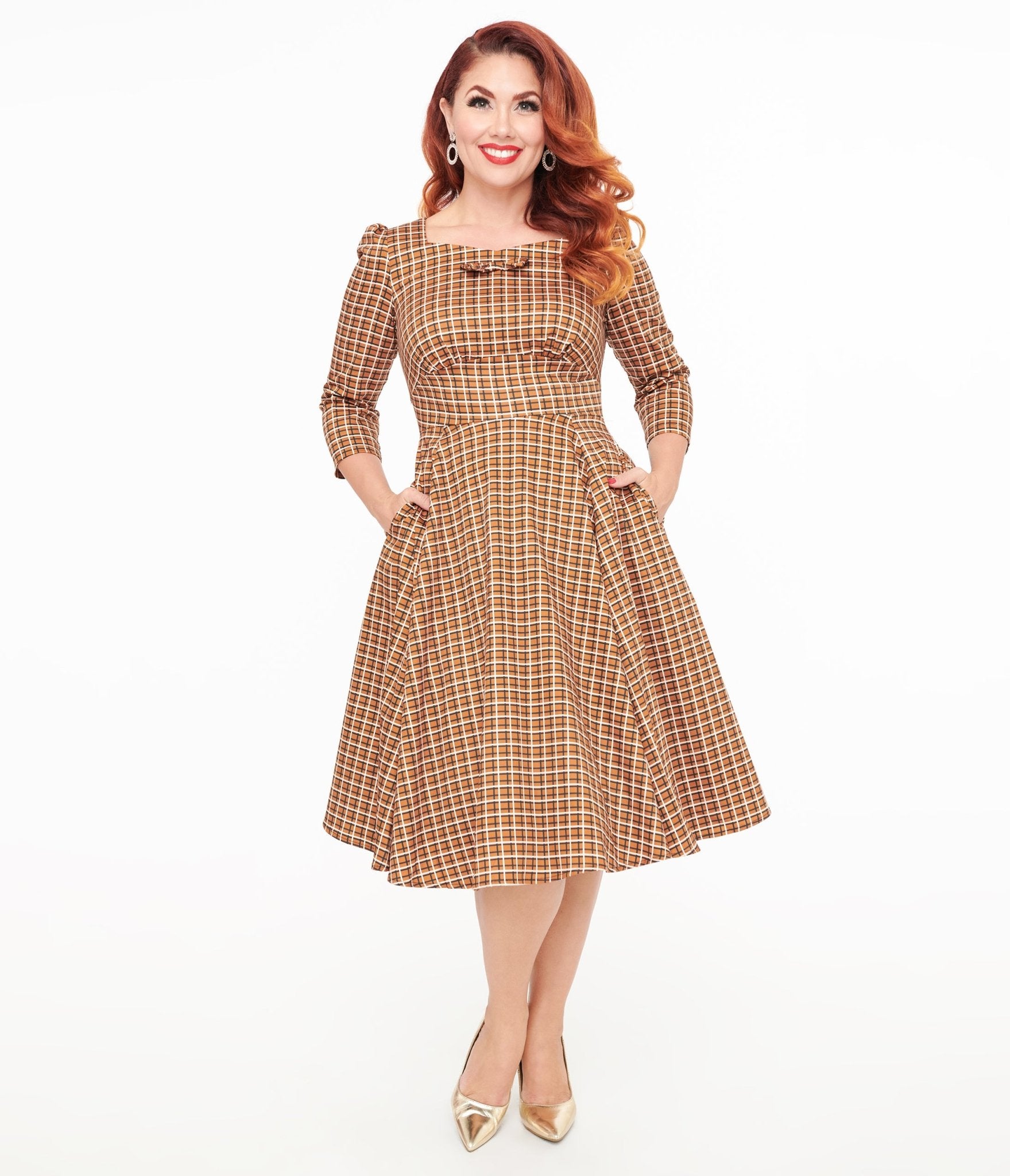 Hearts & Roses Brown Check Daniella Swing Dress