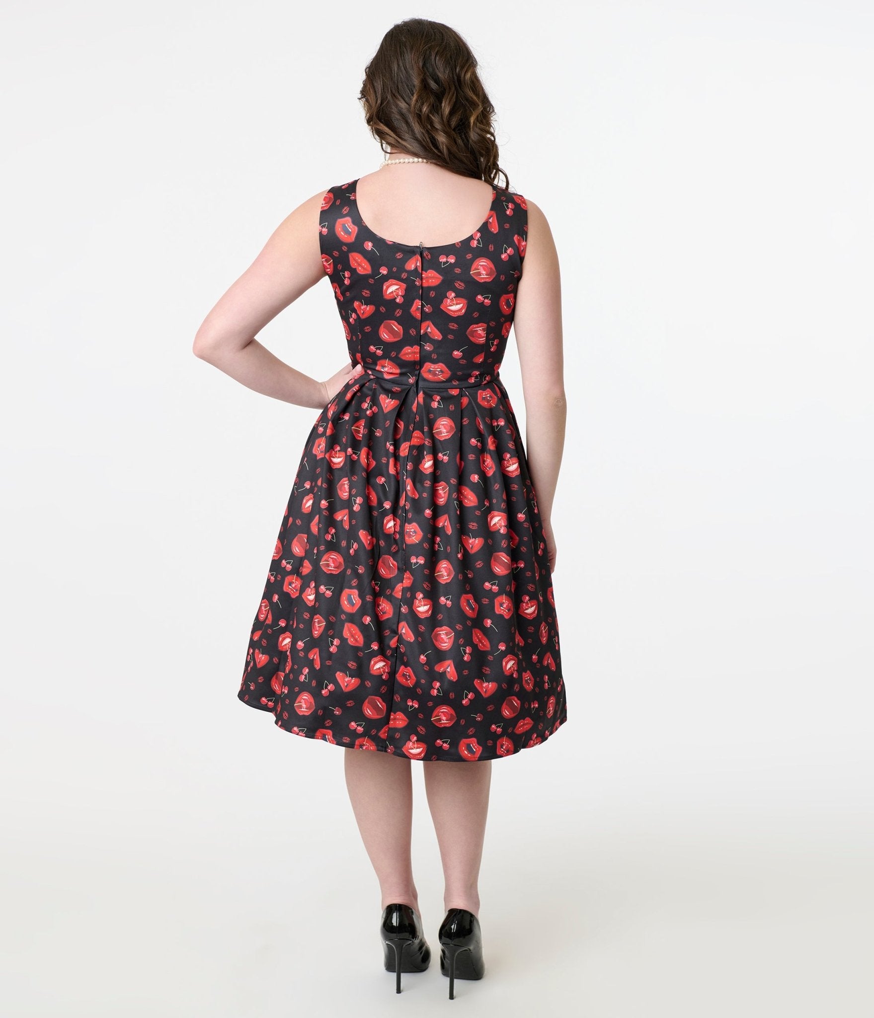 Dolly & Dotty 1950s Red Lip & Cherry Amanda Swing Dress