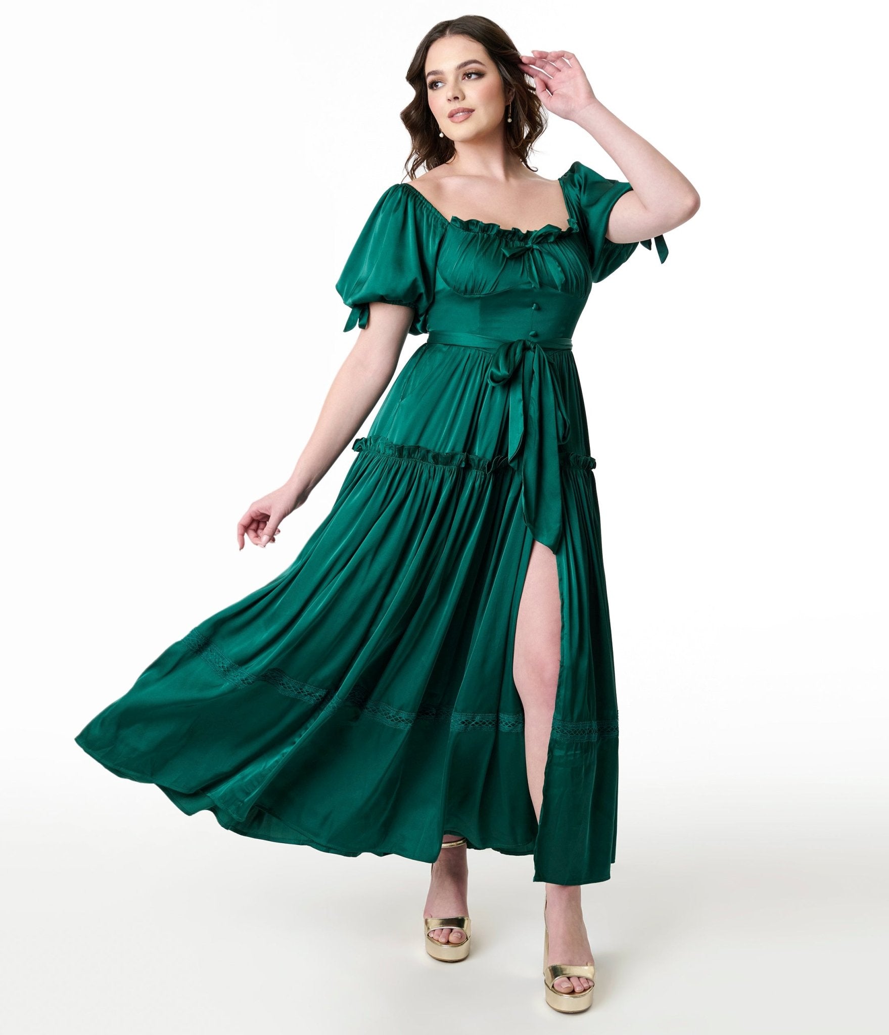 Miss Candyholic Emerald Satin Goddess Gown