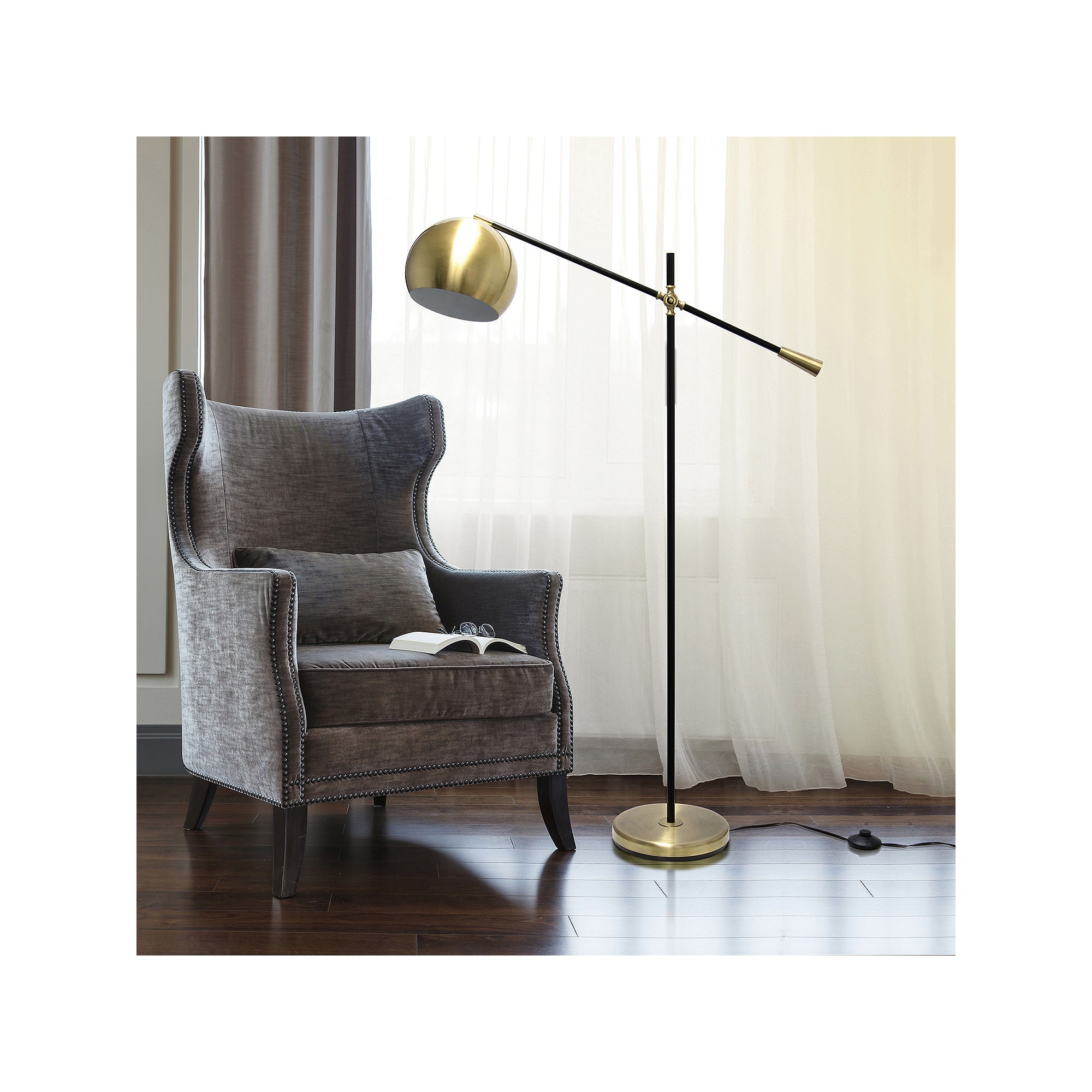 Asstd National Brand Lalia Home Black Matte Swivel With Inner White Dome Shade Metal Floor Lamp - ANTIQUE BRASS ONE SIZE