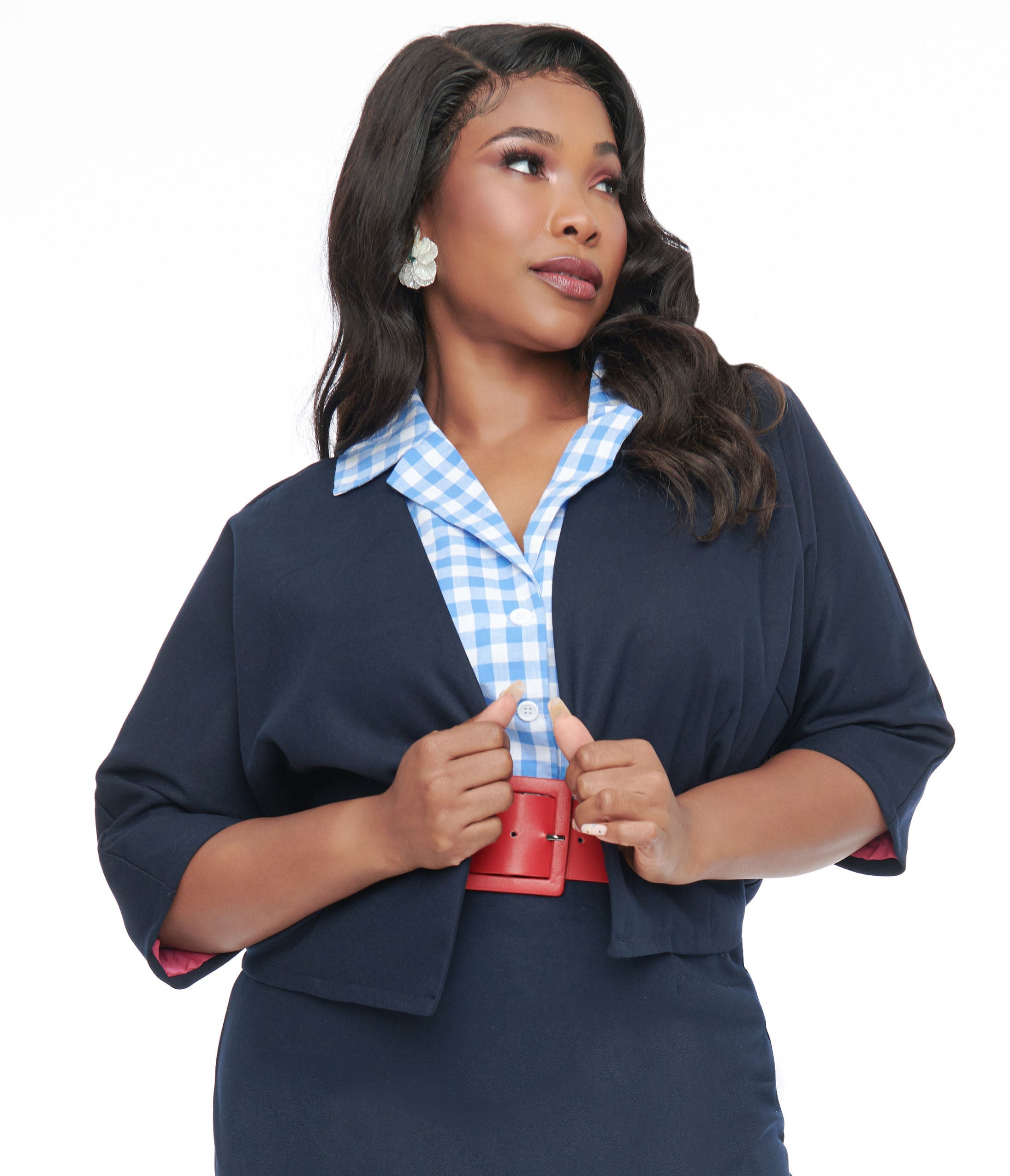 Barbie x Unique Vintage Plus Size 1950s Navy Barbie Commuter Set Box Coat