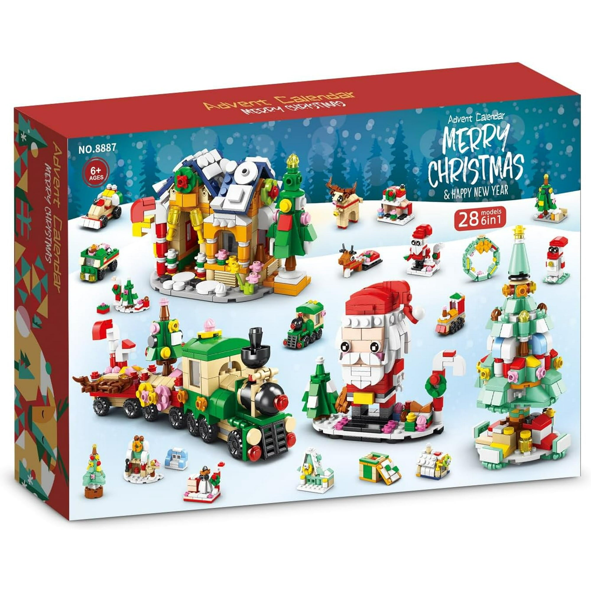 LELEBROTHER 8887 Christmas Building Blocks Set 24 Days Countdown Calendar Toys for Kids, 1122 Pcs