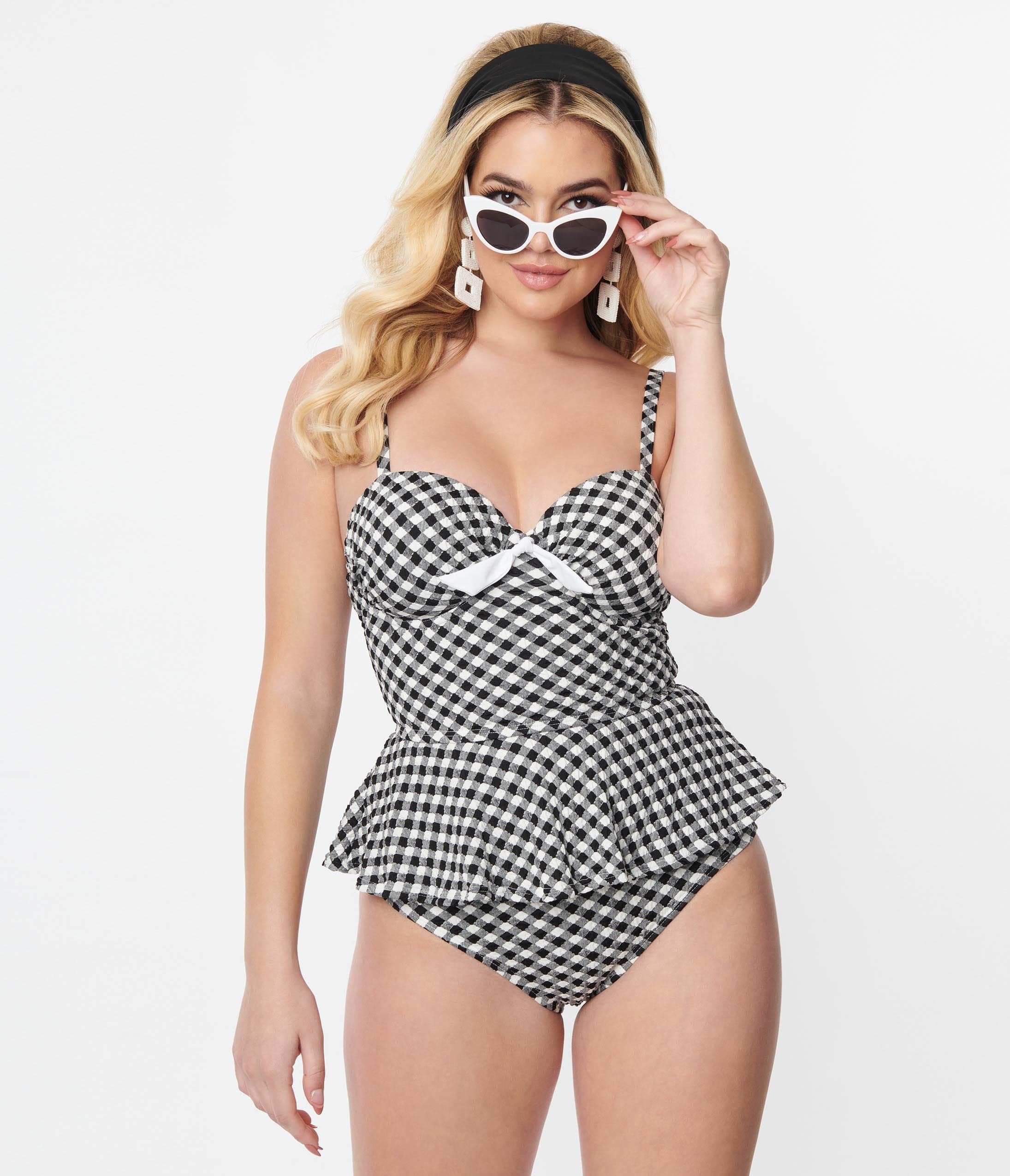 Unique Vintage Black & White Gingham Daphne Swim Bottoms