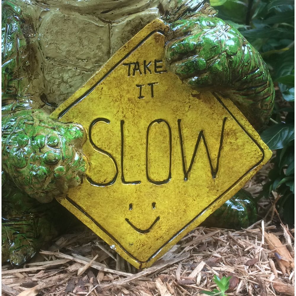 Homestyles Whimsical Turtle with Take it Slow Caution Sign Large Outdoor Garden Statue 15H - Extra Large