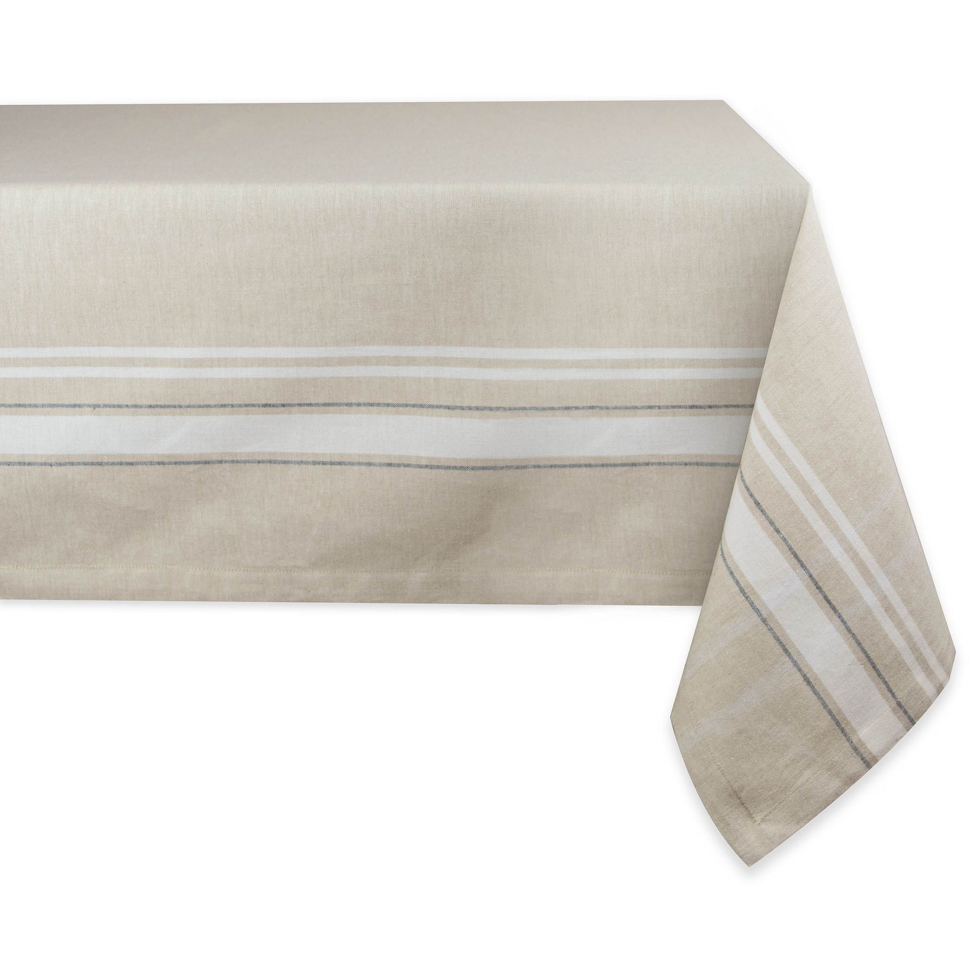 Design Imports Chambray French Sripe Tablecloth - WHITE ONE SIZE