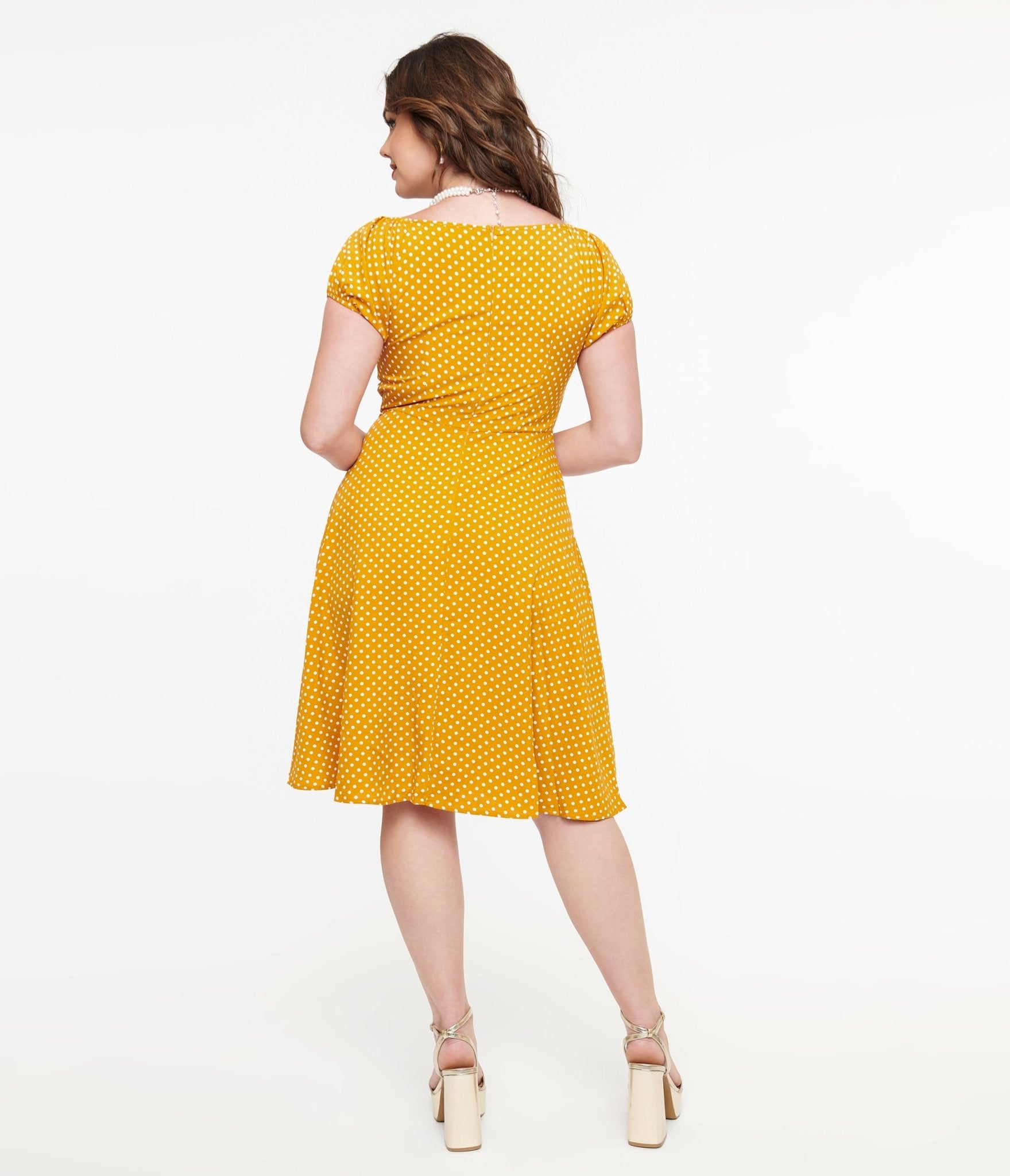 Mustard & White Polka Dot Fit & Flare Dress