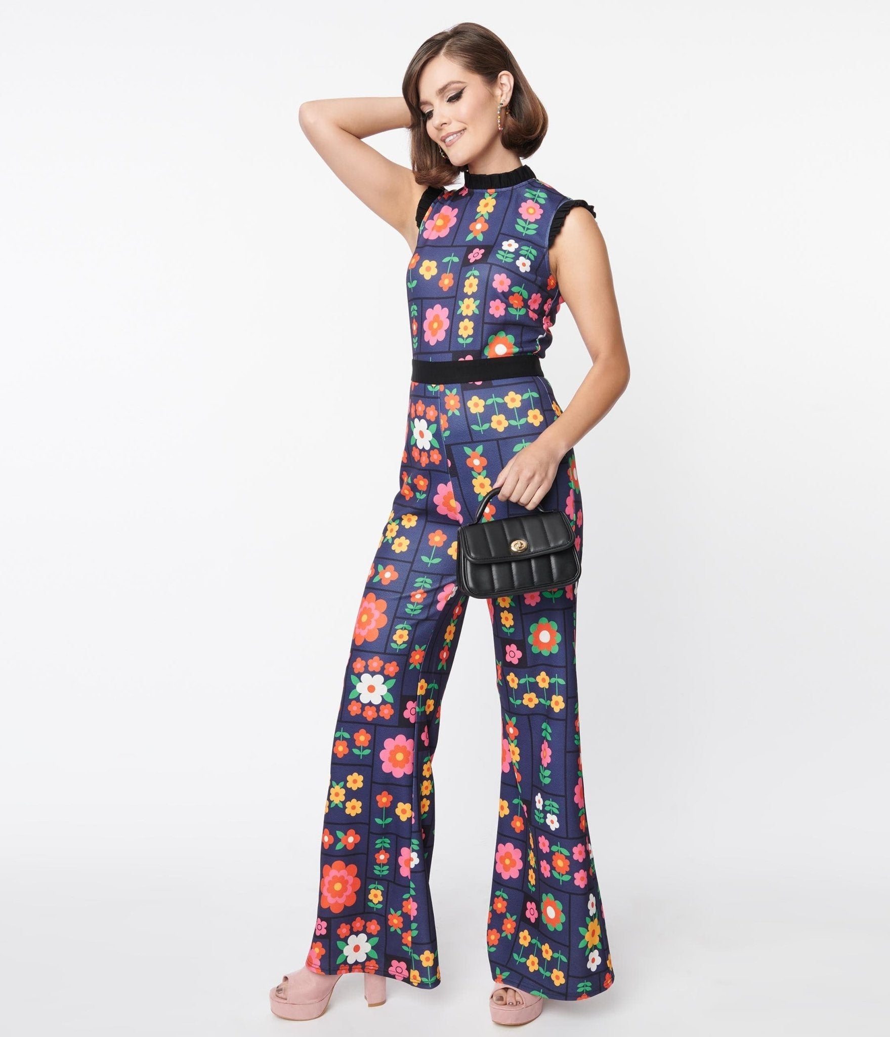 Smak Parlour Navy & Floral Wallpaper Back Bow Jumpsuit