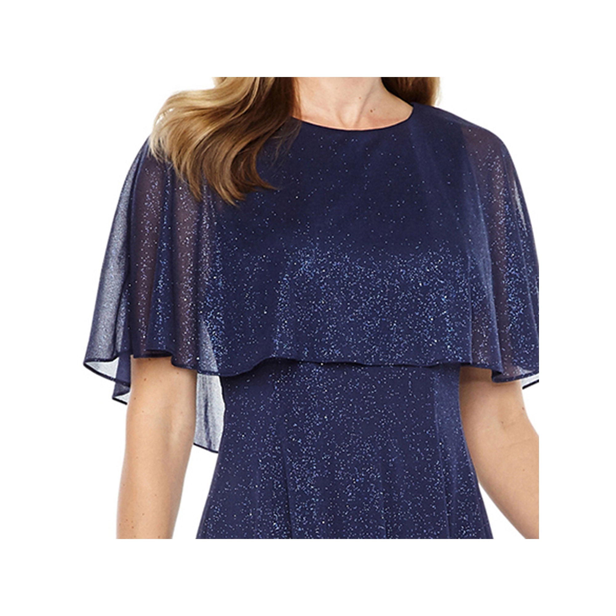 J Taylor Short Sleeve Cape Fit & Flare Dress - NAVY 4