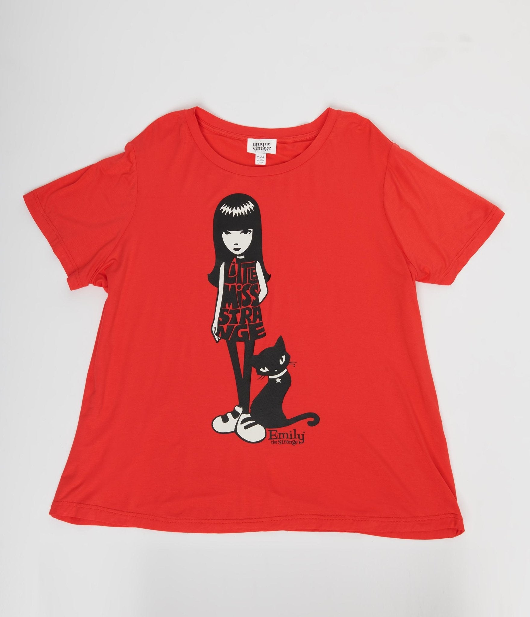 Emily The Strange x Unique Vintage Red Little Miss Strange Fitted Graphic Tee