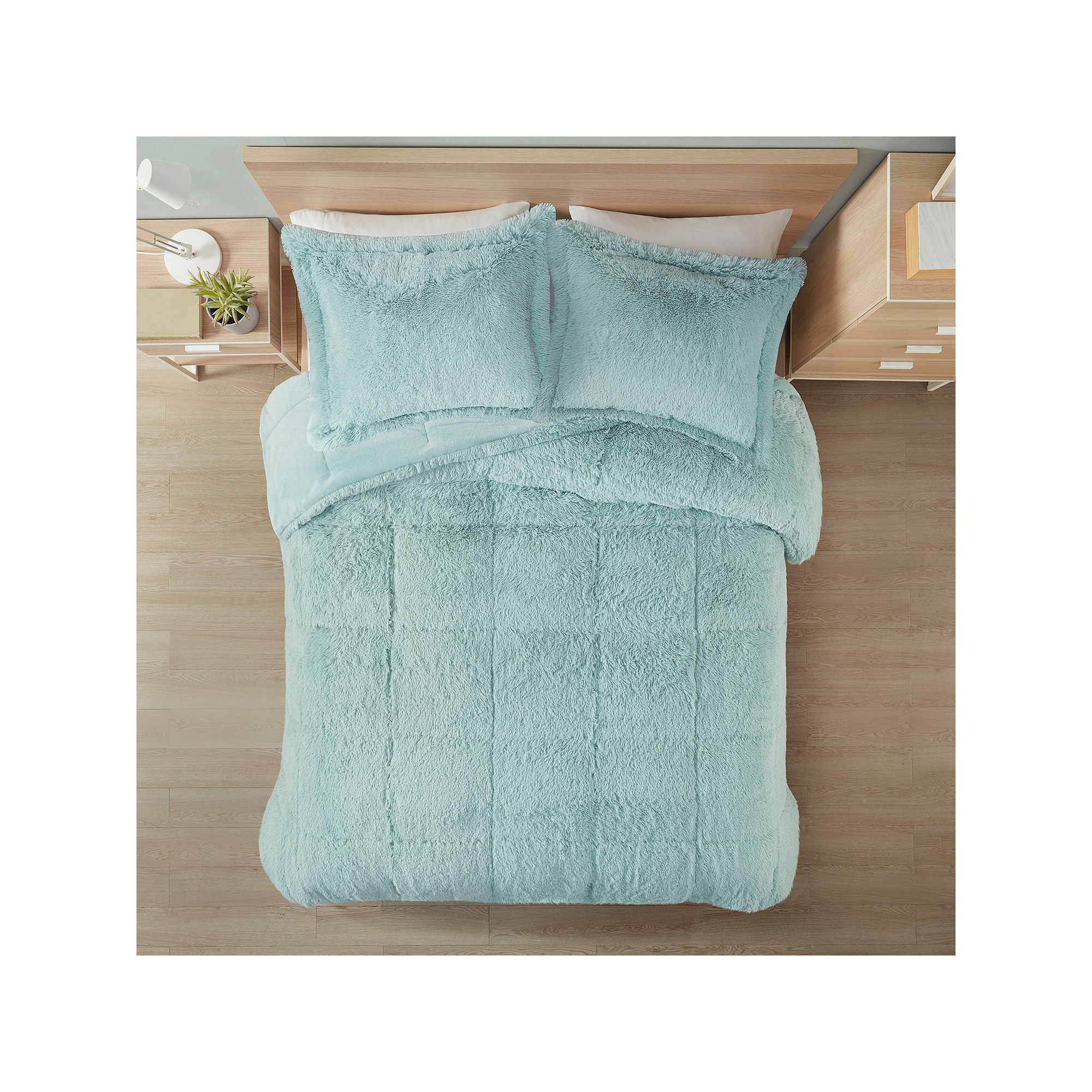 Intelligent Design Leena Shaggy Faux Fur Comforter Mini Set - Aqua