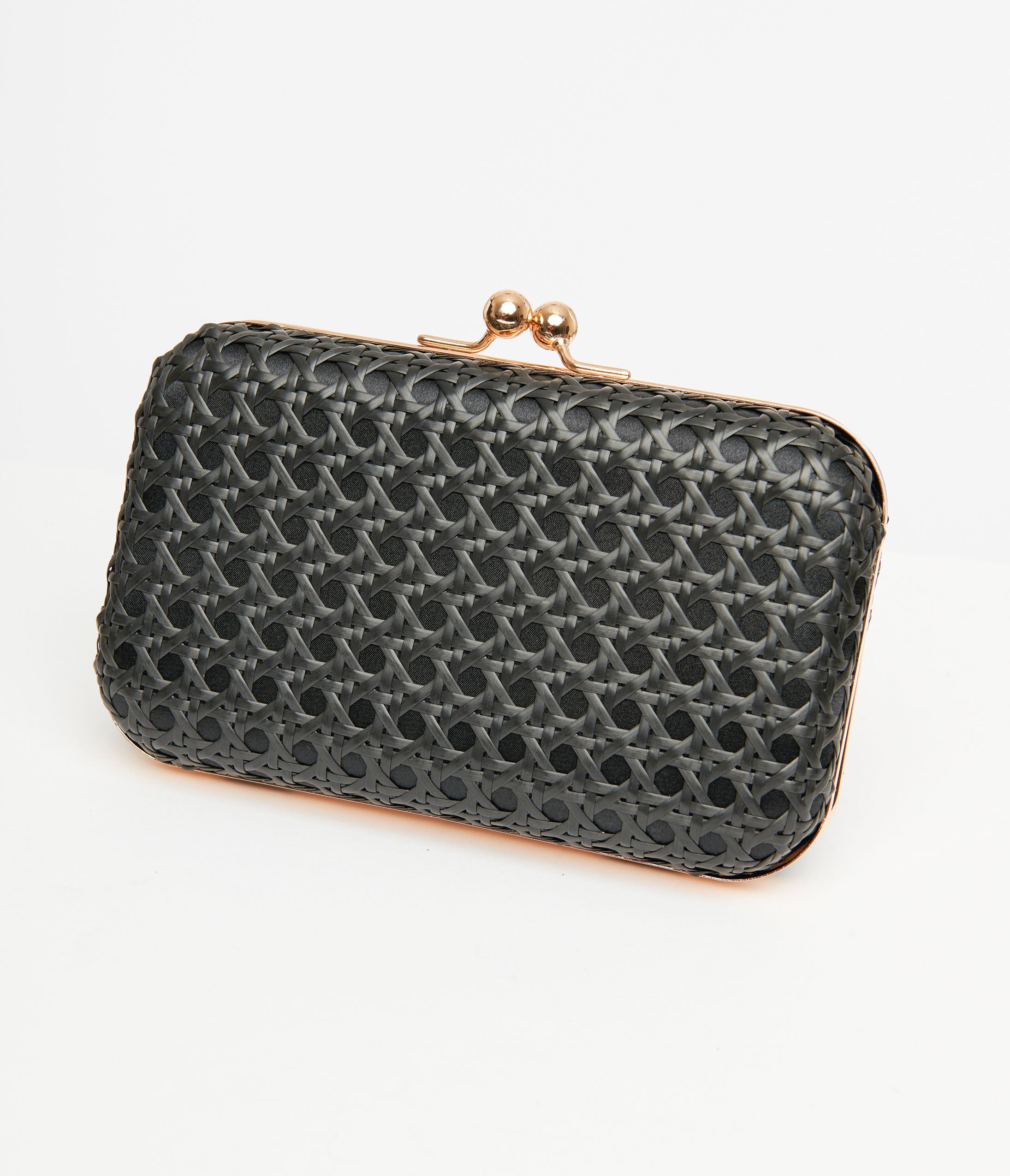 1950s Black Woven Clutch Handbag