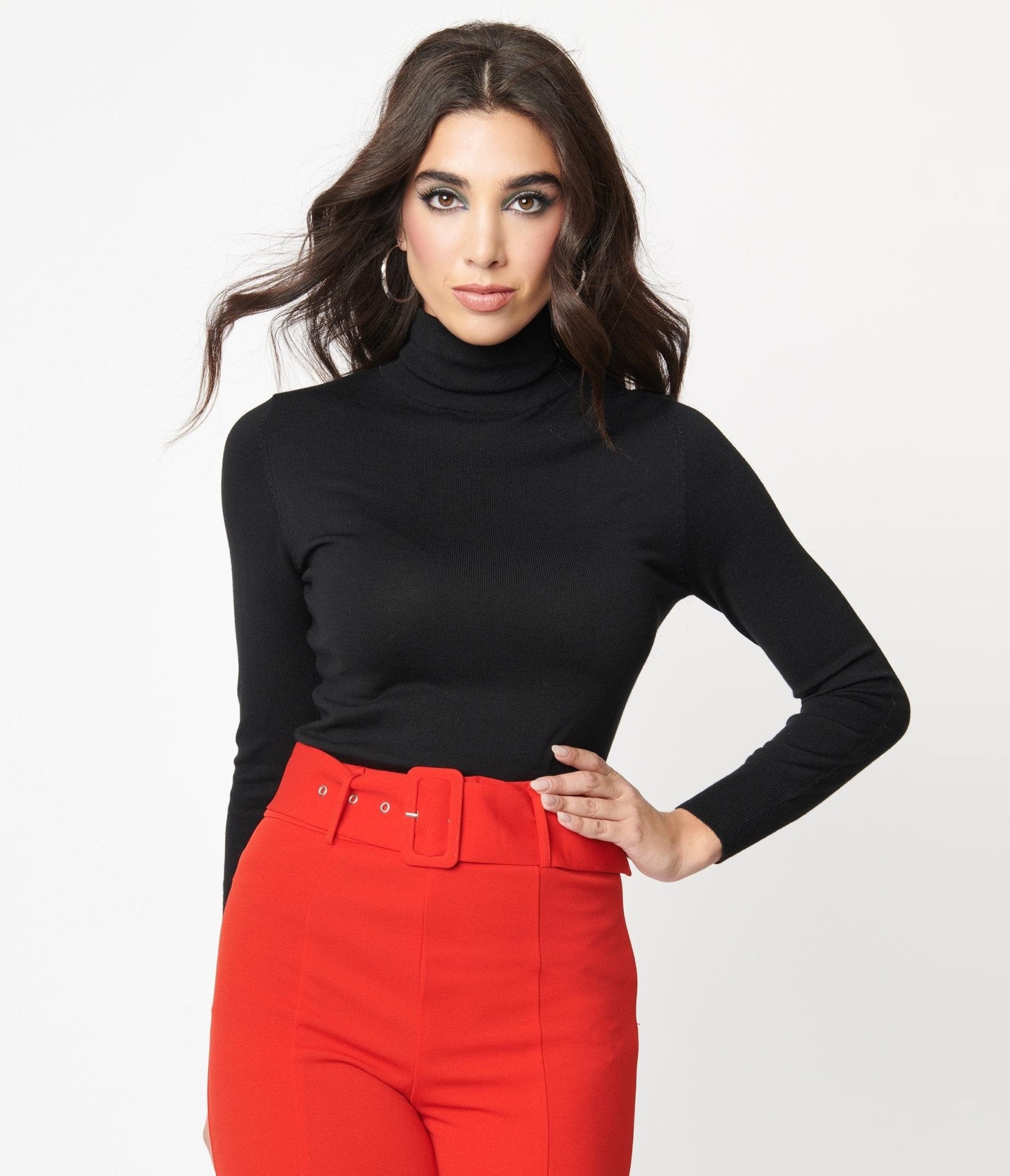 Retro Black Turtleneck Long Sleeve Knit Sweater