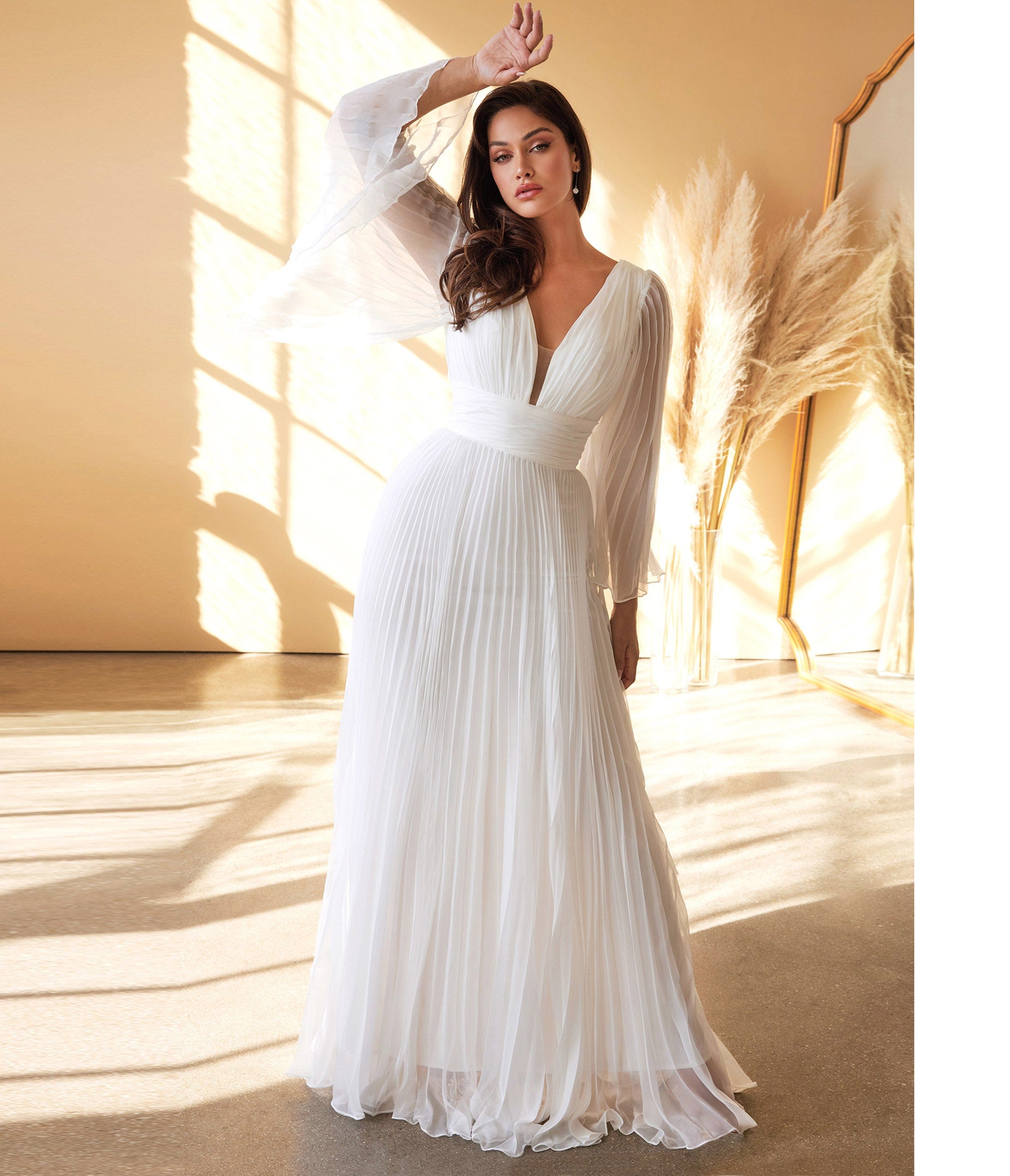 Ladivine by Cinderella Divine White Pleated Bridal Dress