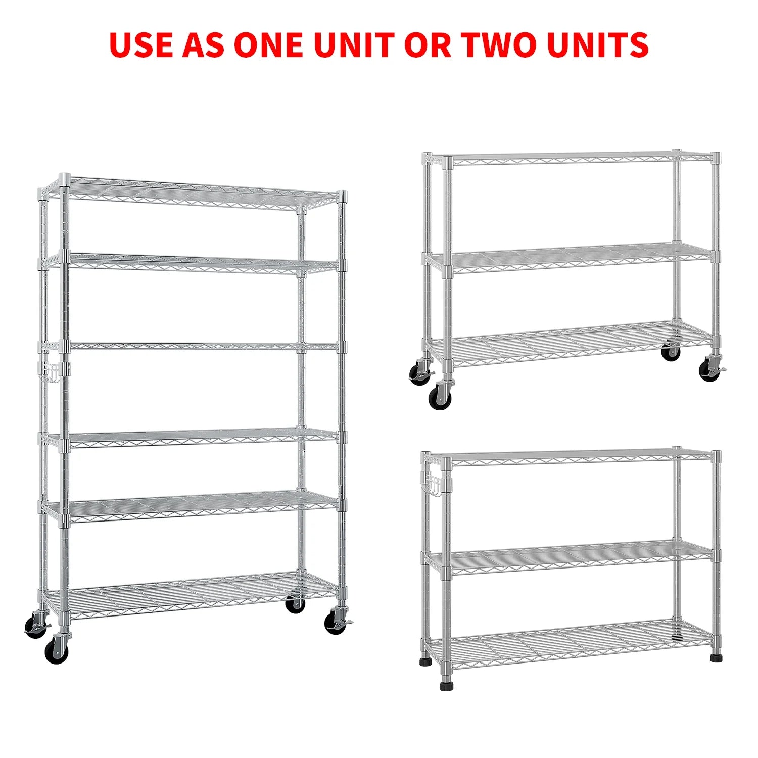 Ktaxon 6 Tier Wire Shelving With Wheels, 46x18x82 Silver