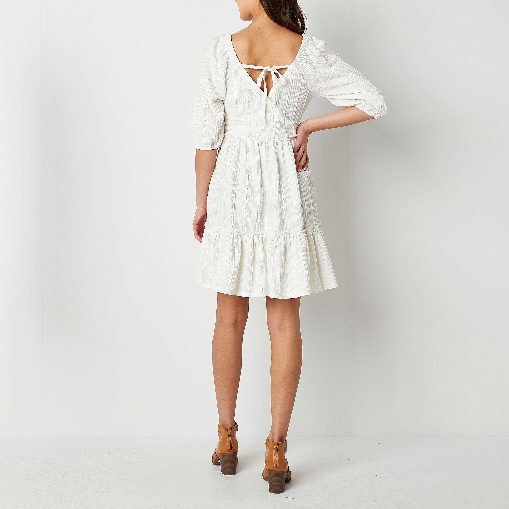 Frye And Co. 62002470034 Womens 3/4 Sleeve Sundress, XS Ivory Tint