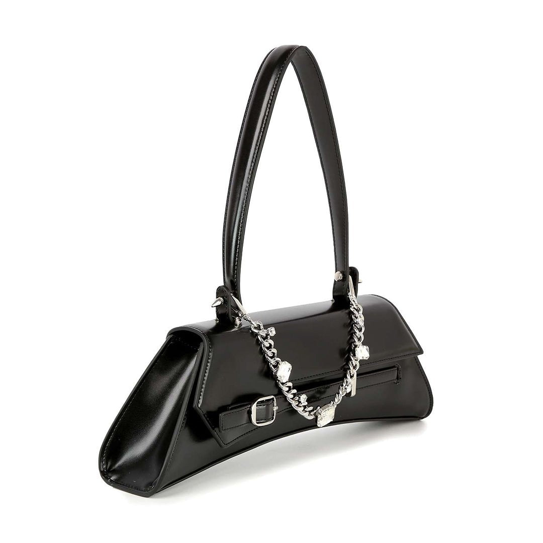 Black Chain & Rhinestone Accented Unique Handbag