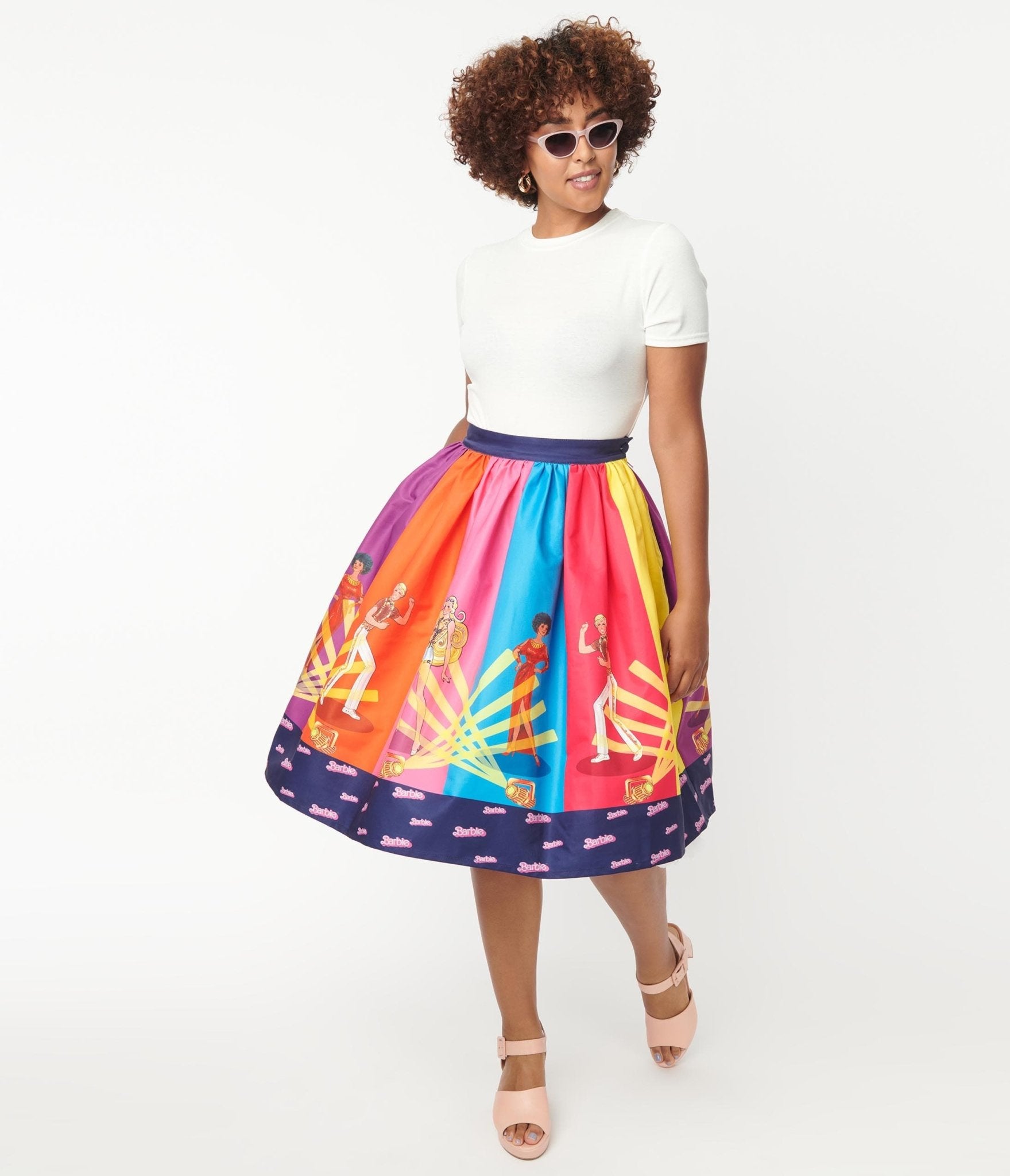 Barbie x Unique Vintage Rainbow Barbie Disco Gellar Swing Skirt