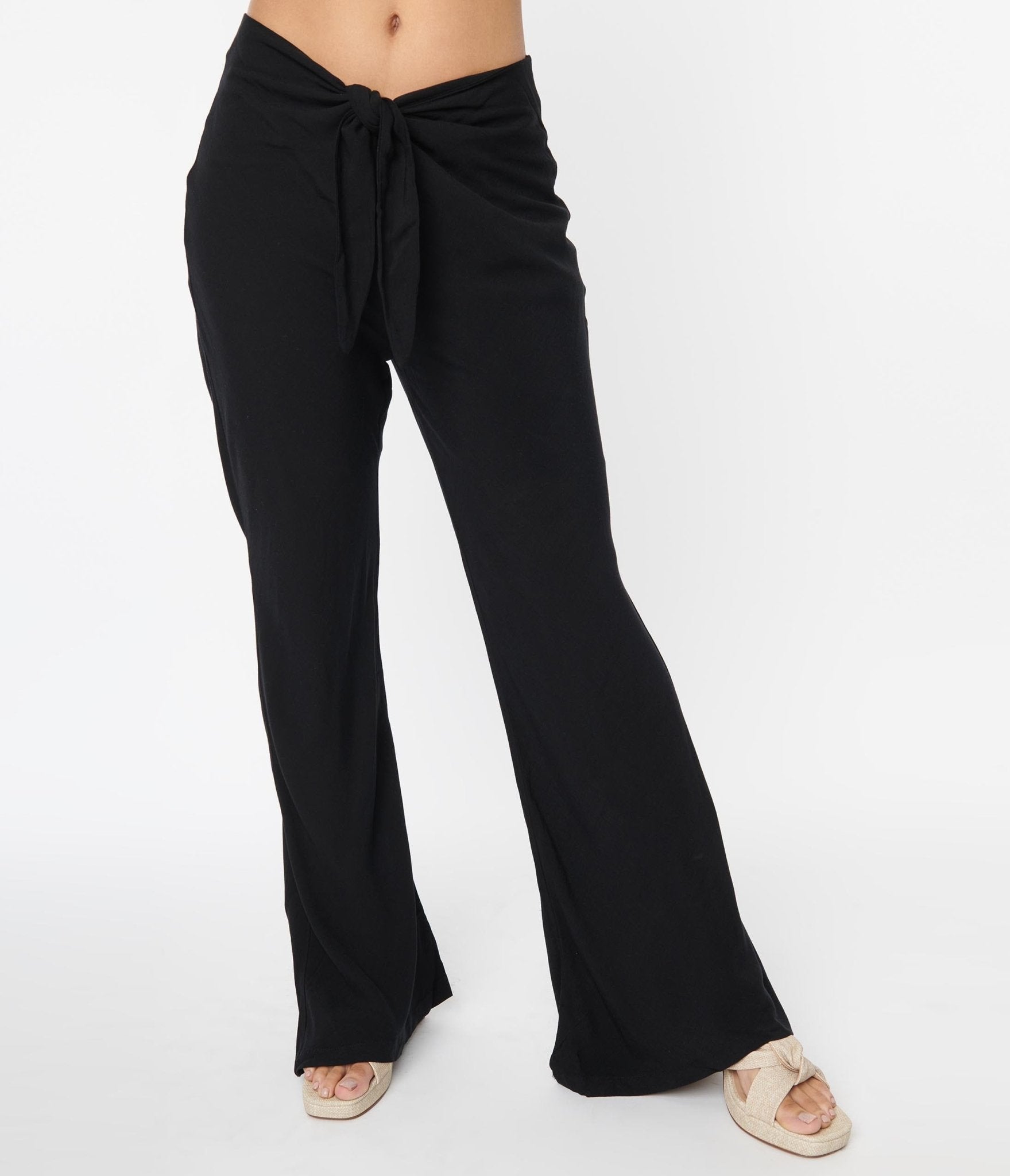 Black Tie Front Flare Leg Pants