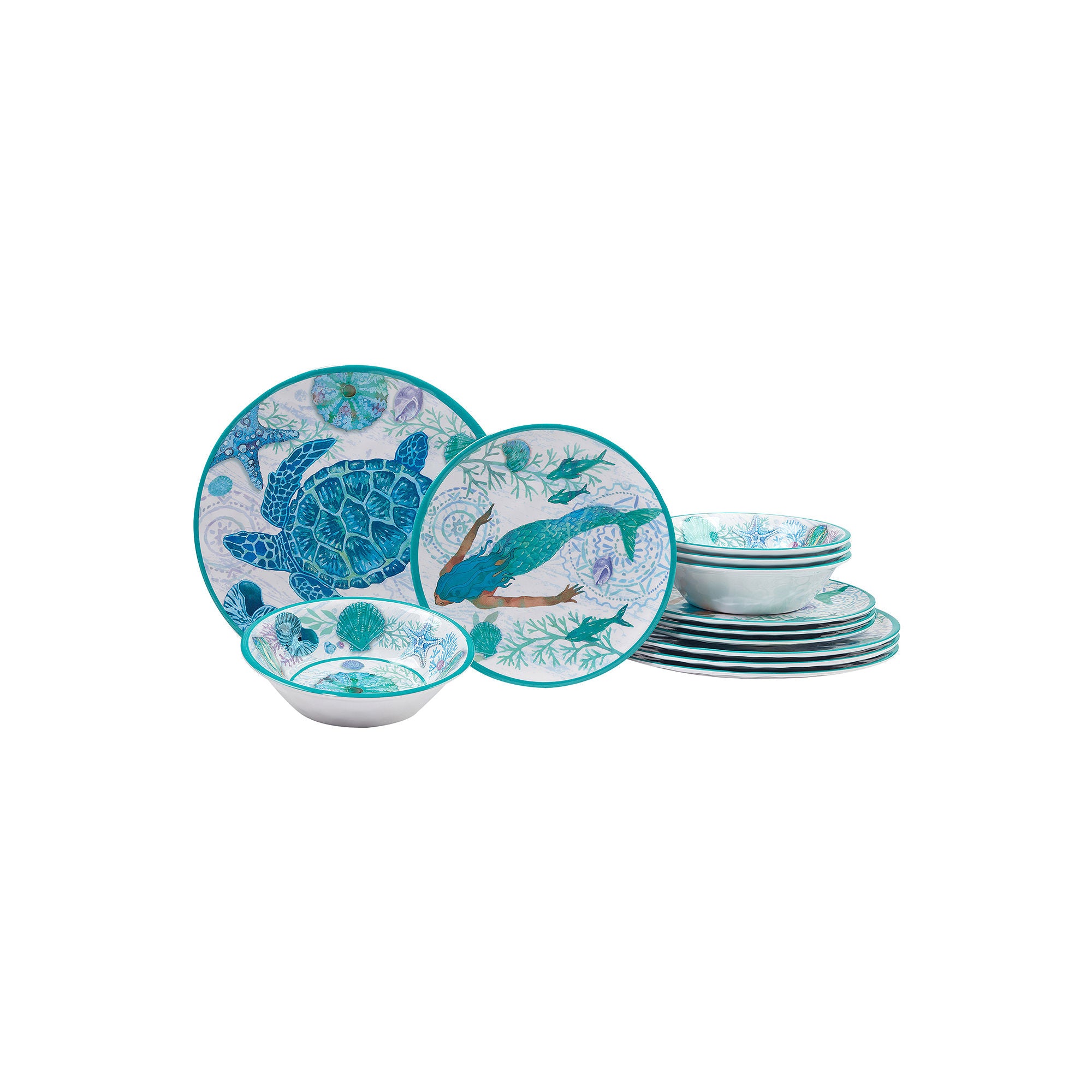 Certified International Serene Seas 12-Pc. Melamine Dinnerware Set - BLUE ONE SIZE