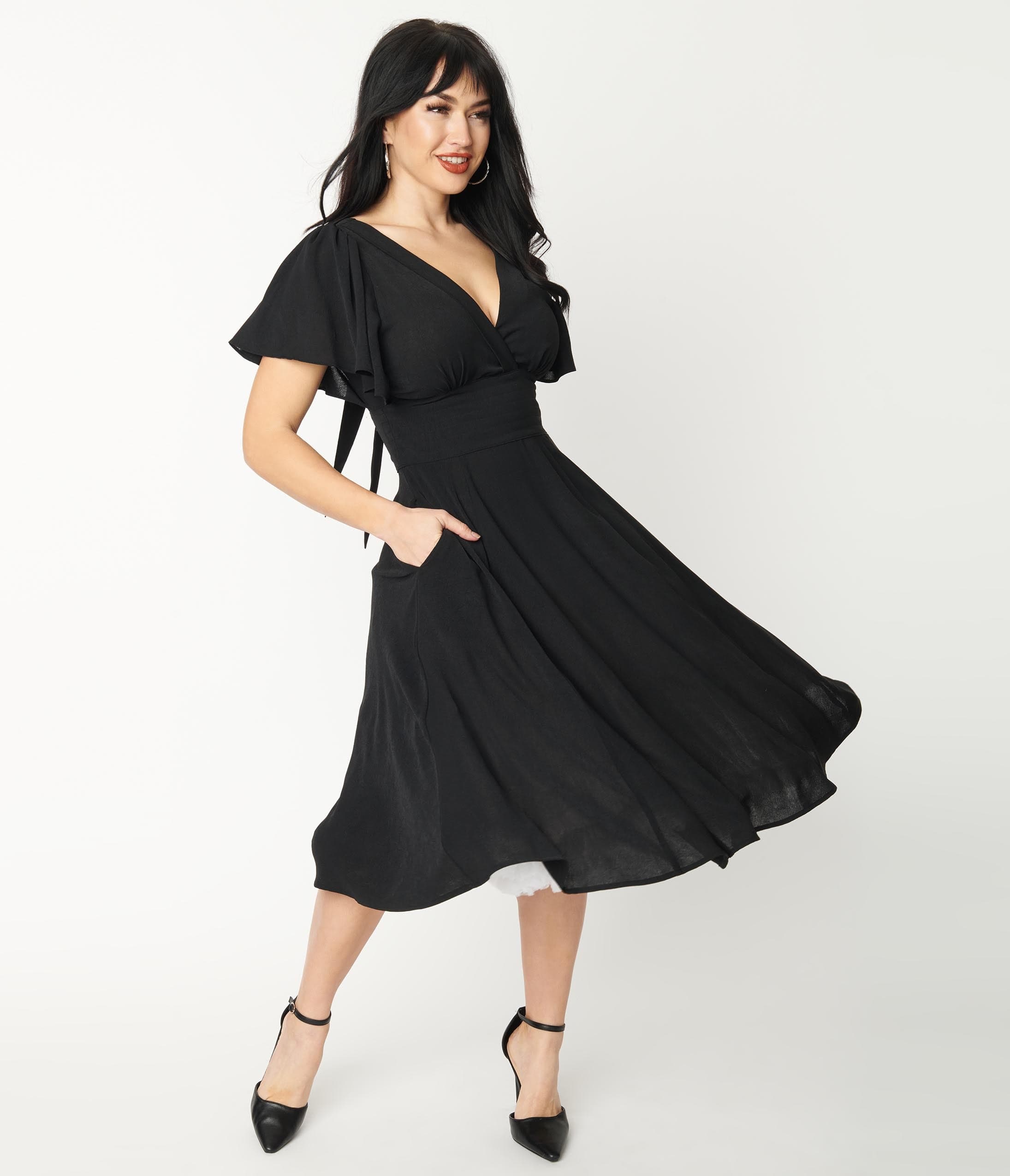 Unique Vintage 1940s Black Texture Swing Dress