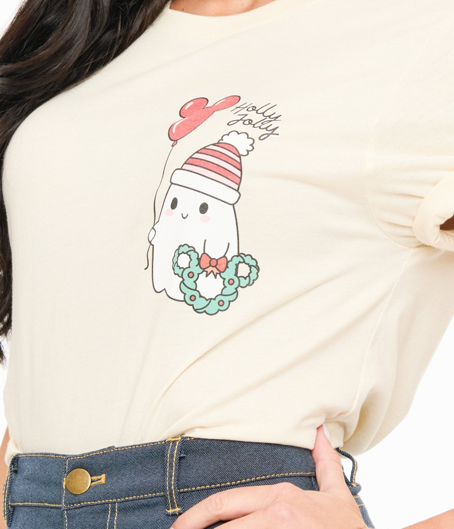 Cream Holly Jolly Ghost Graphic Tee