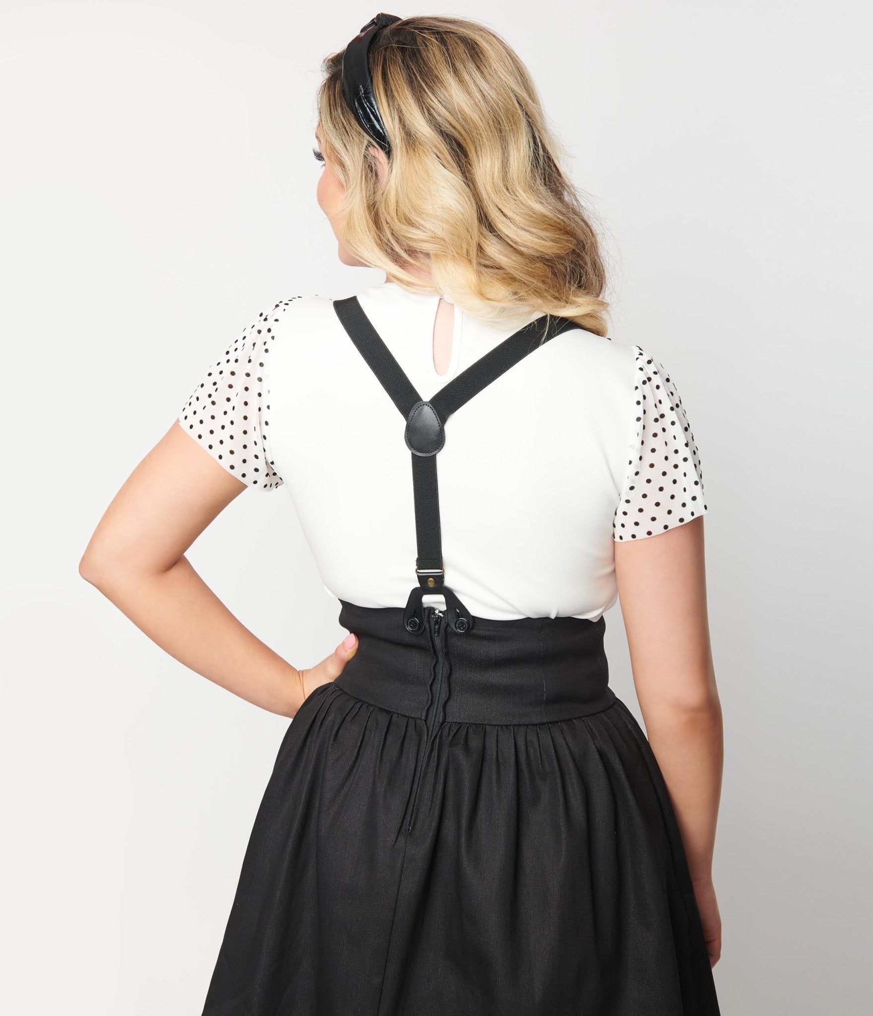 Unique Vintage White & Black Pin Dot Mesh Sleeve Top