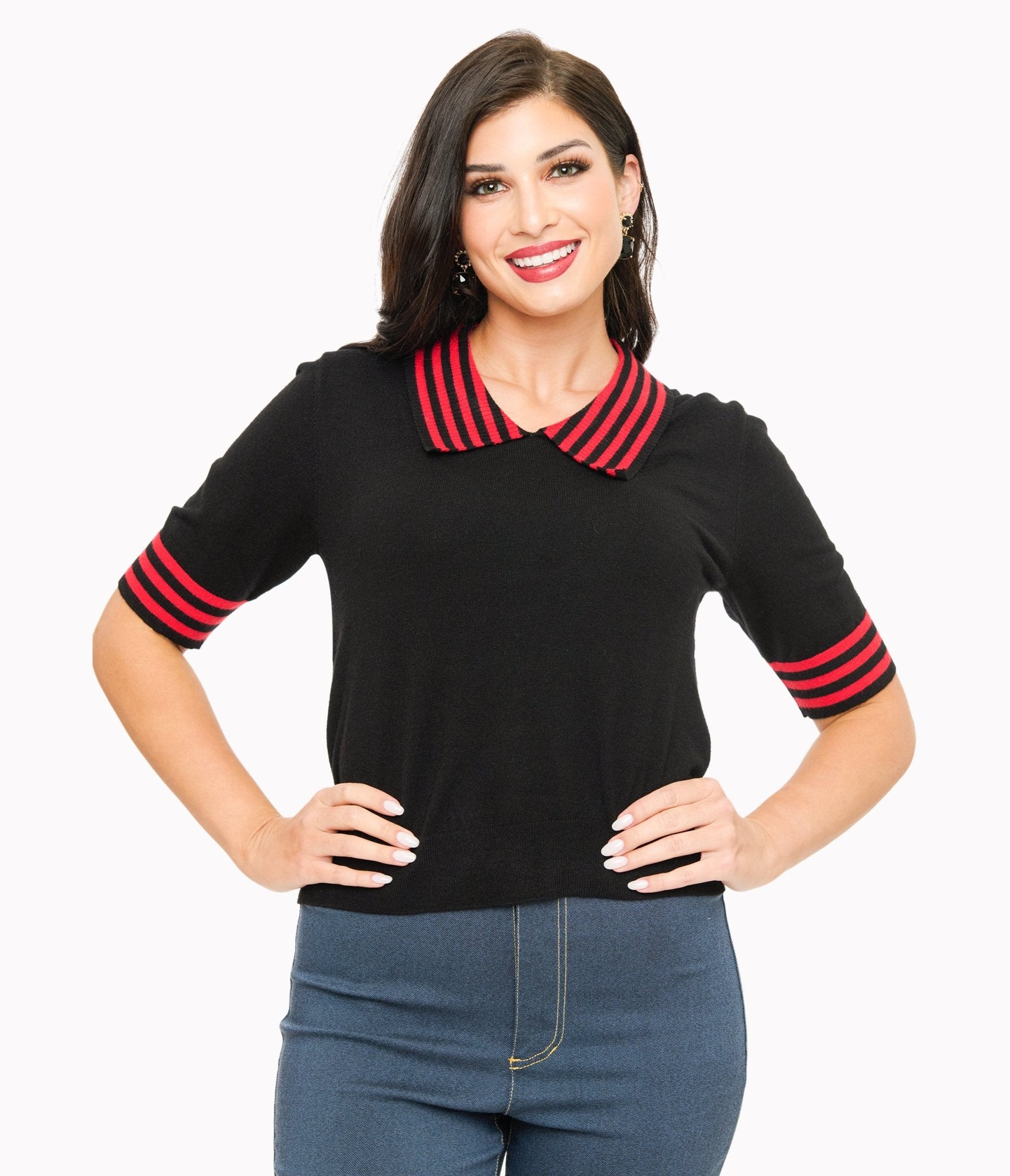 Black & Red Striped Collar Knit Sweater