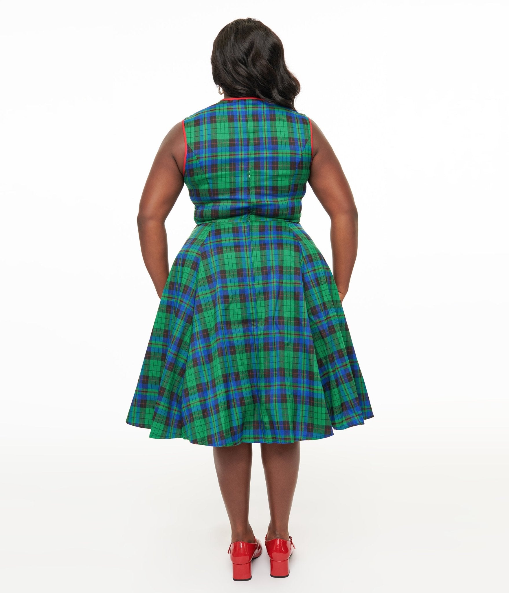 Banned Plus Size 1950s Green & Blue Check Swing Dress