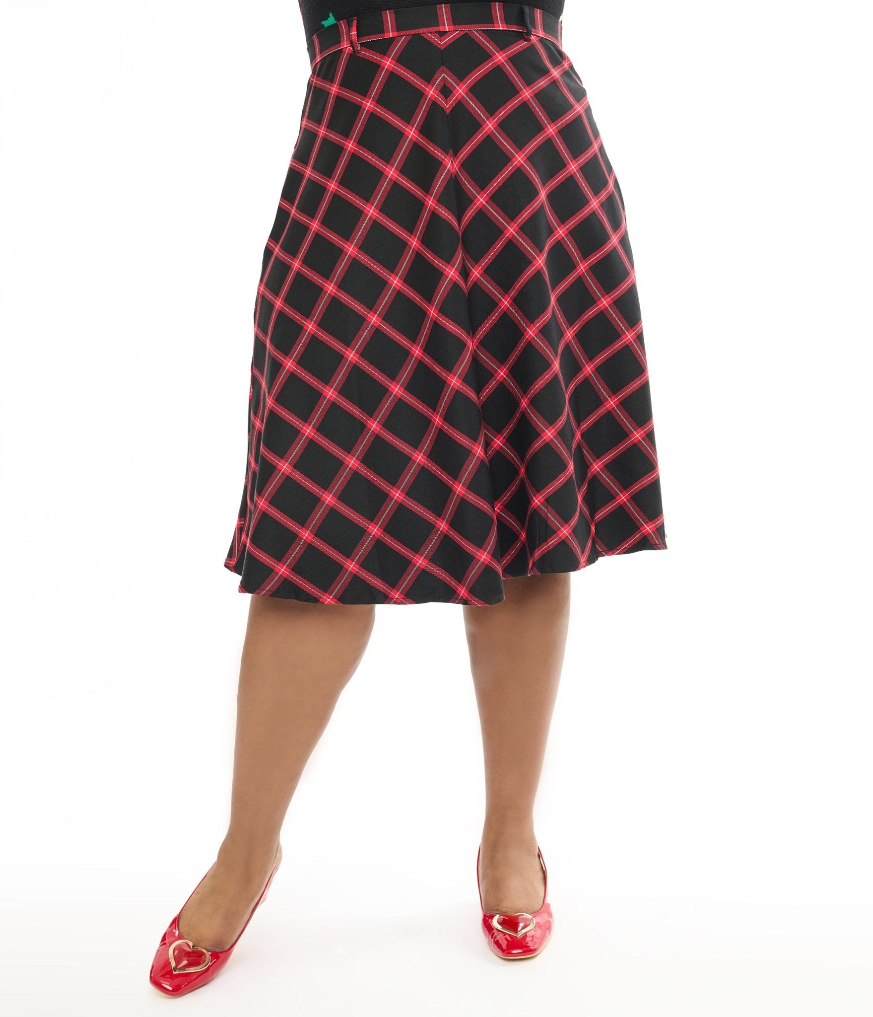 Hell Bunny Plus Size 1950s Red & Black Tartan Janine Swing Skirt