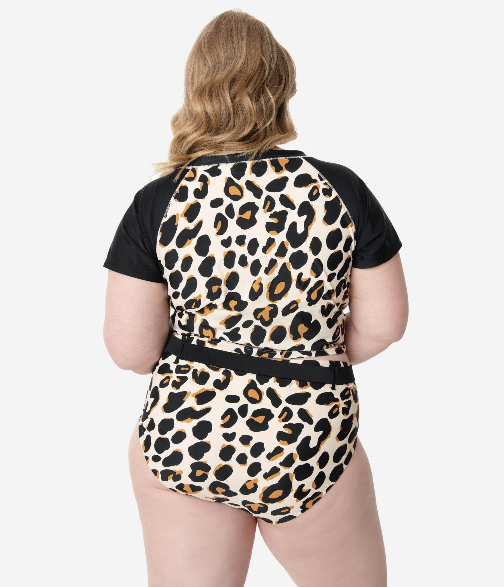 Plus Size Leopard Print Belted Swim Bottom