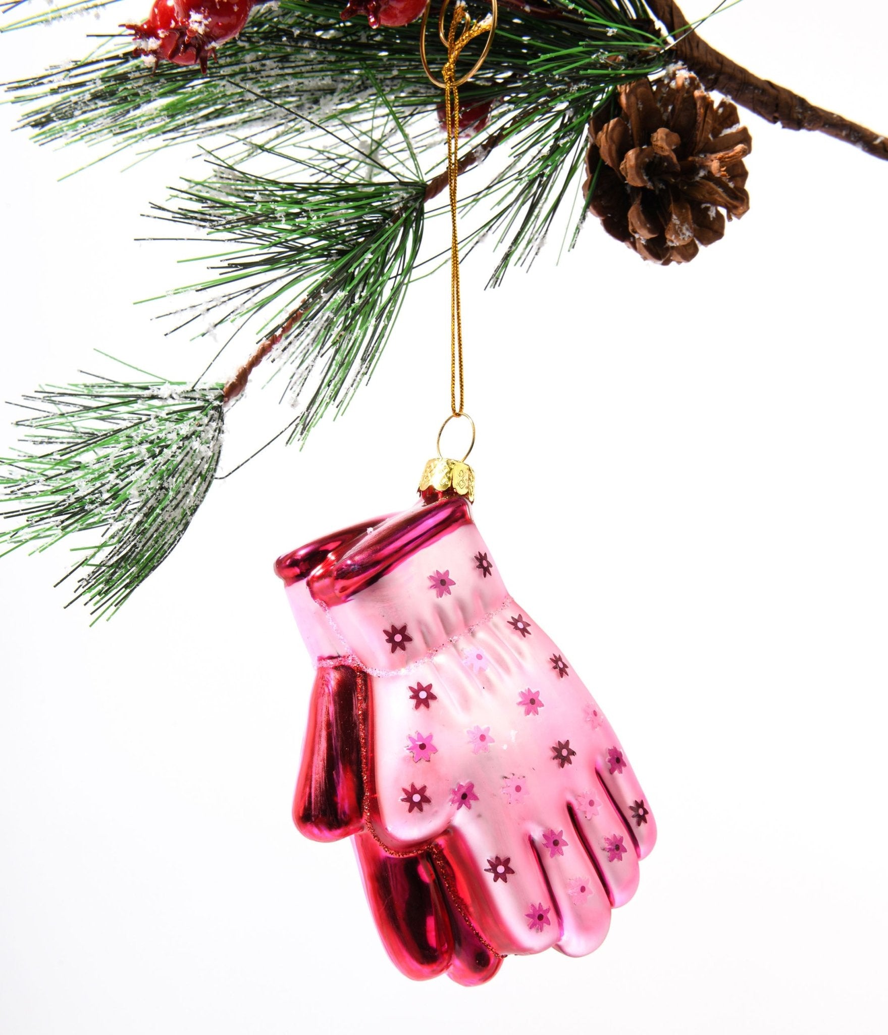 Pink Gardening Gloves Glass Ornament