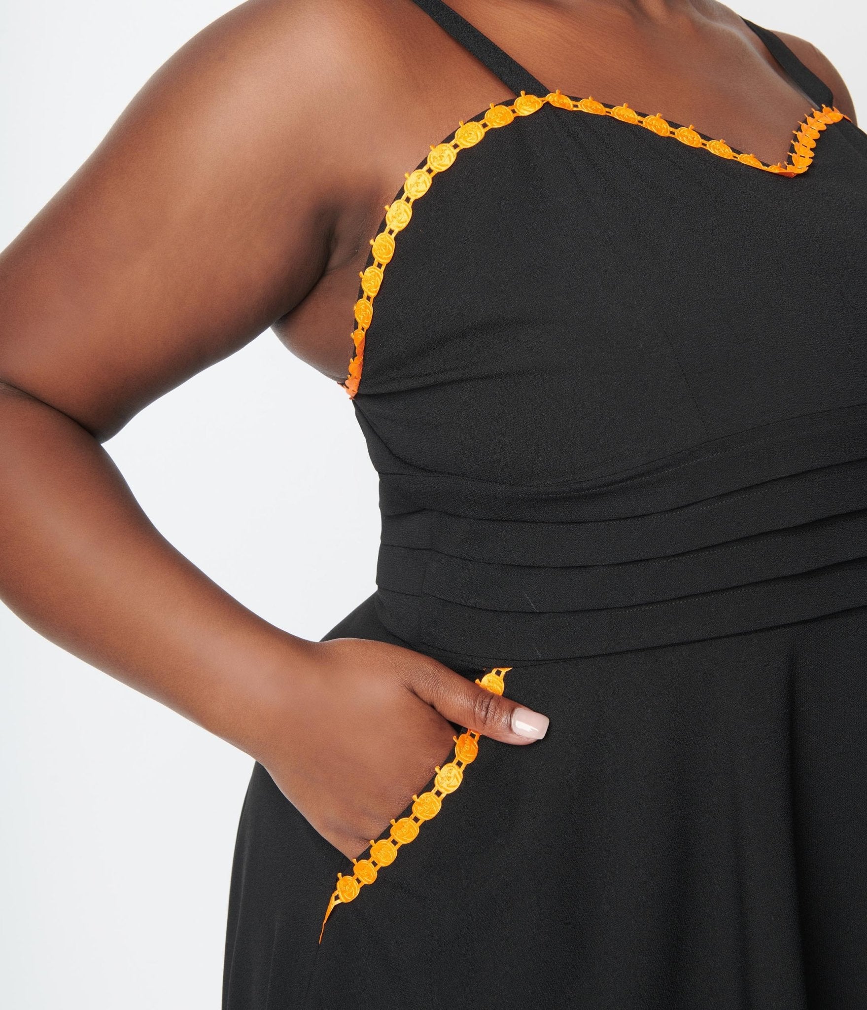 Unique Vintage Black & Pumpkin Trim Follow Your Heart Fit & Flare Dress