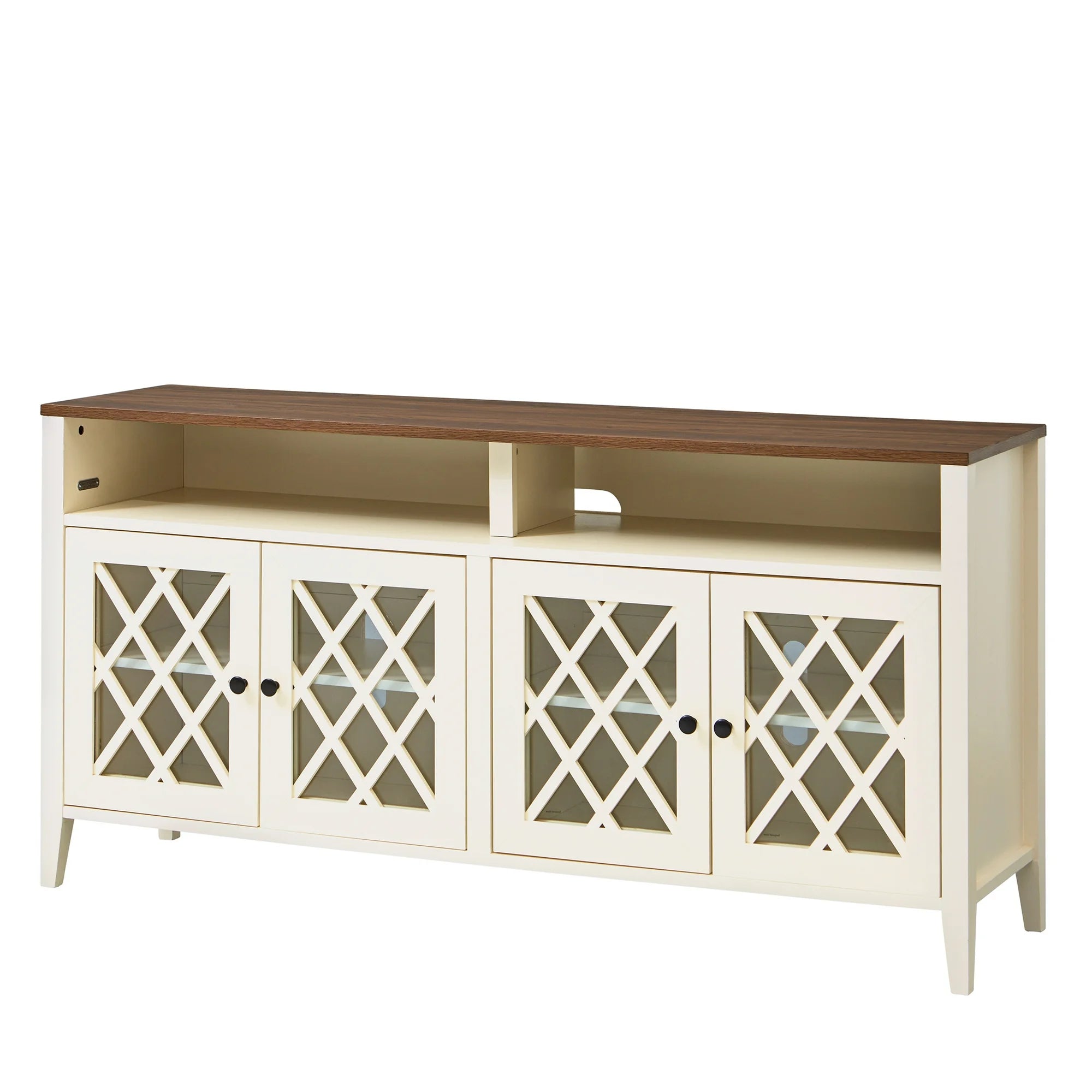 Better Homes & Gardens 4464958WCOM Trellis TV Stand for TVs up to 65, Ivory/Walnut